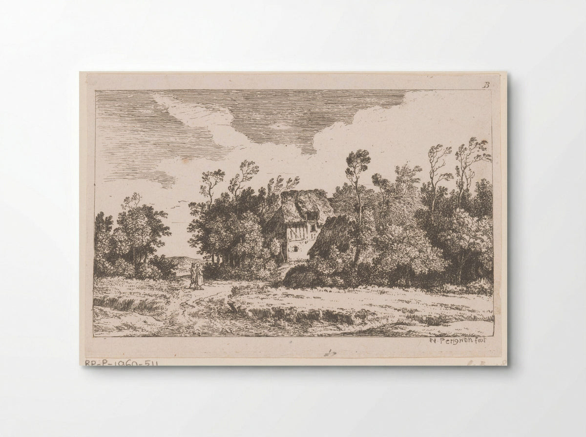 Twee wandelaars bij boerderij - Alexis Nicolas Pérignon - Poster