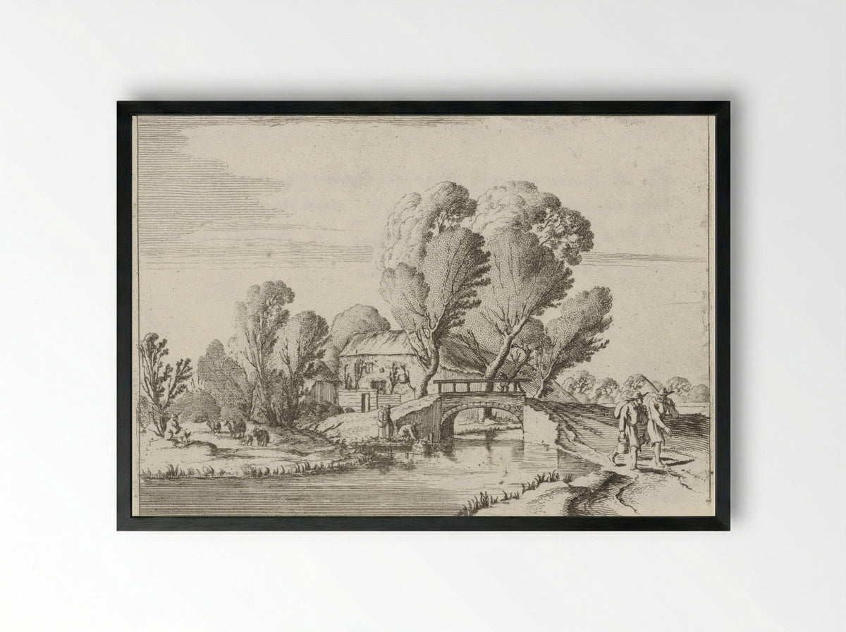 Twee wandelaars bij een kanaal - Gillis van Scheyndel (I) - Framed Print Black