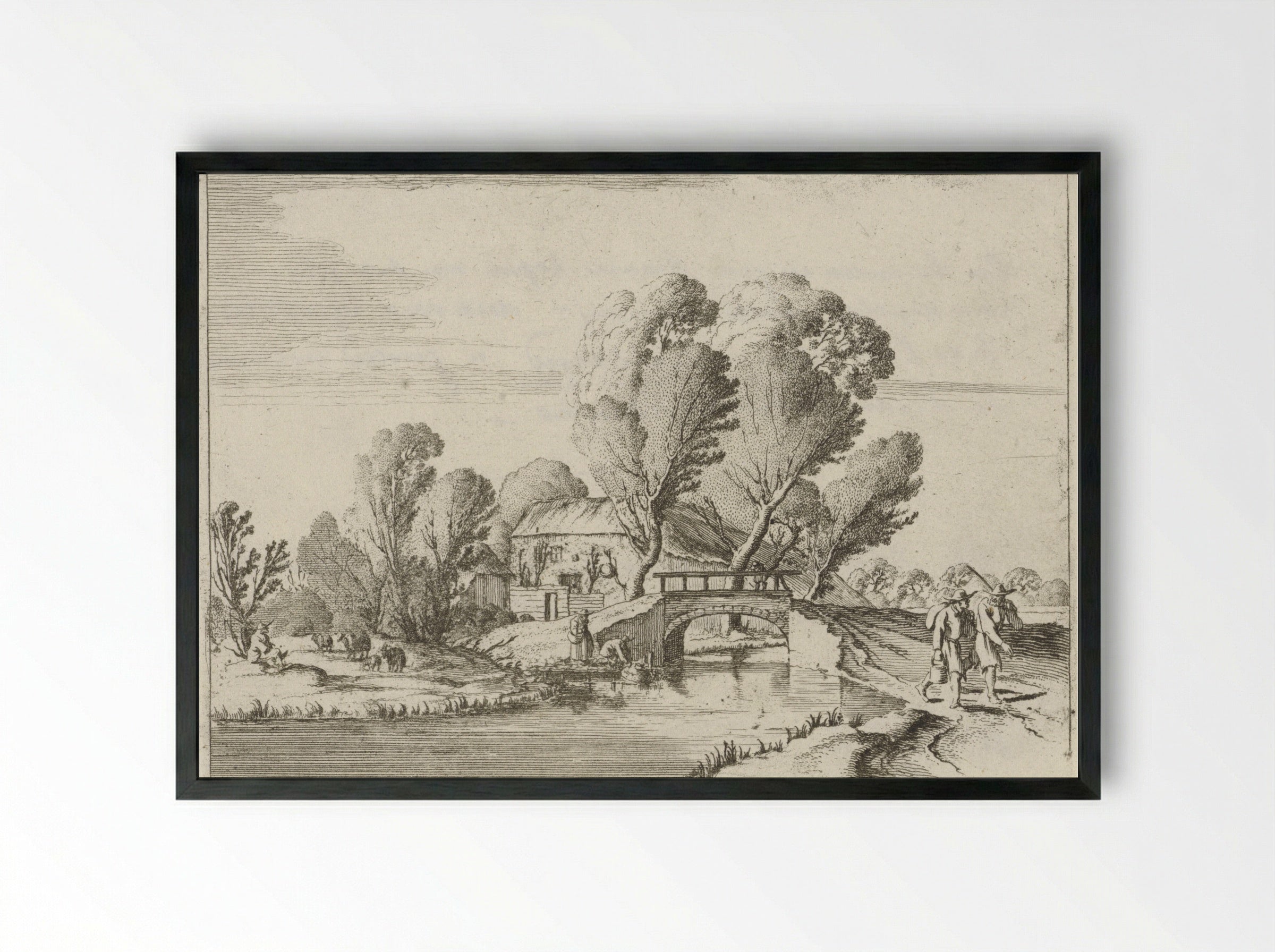 Twee wandelaars bij een kanaal - Gillis van Scheyndel (I) - Framed Print Black