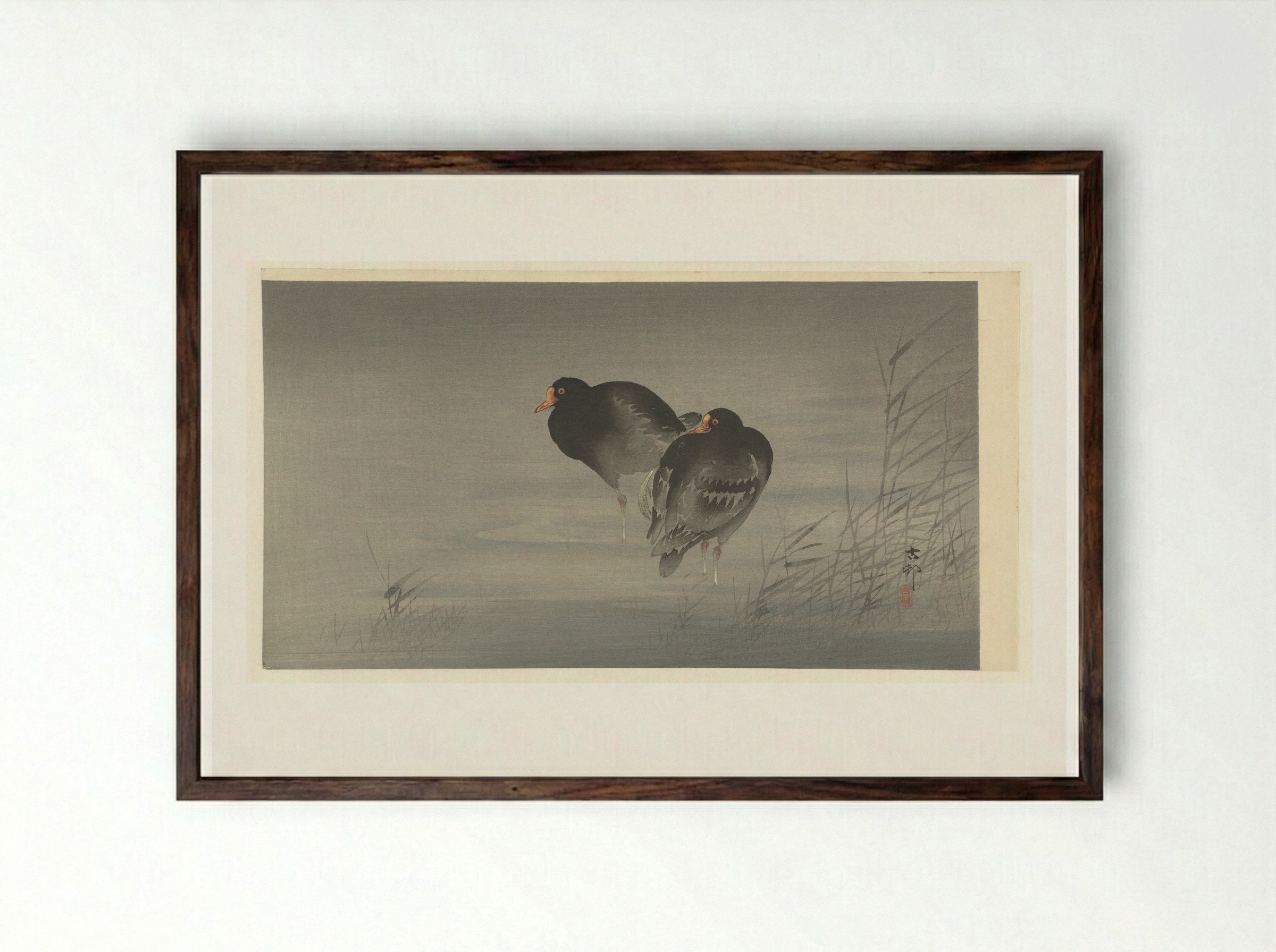 Twee waterhoentjes - Matsuki Heikichi - Framed Print Dark Wood