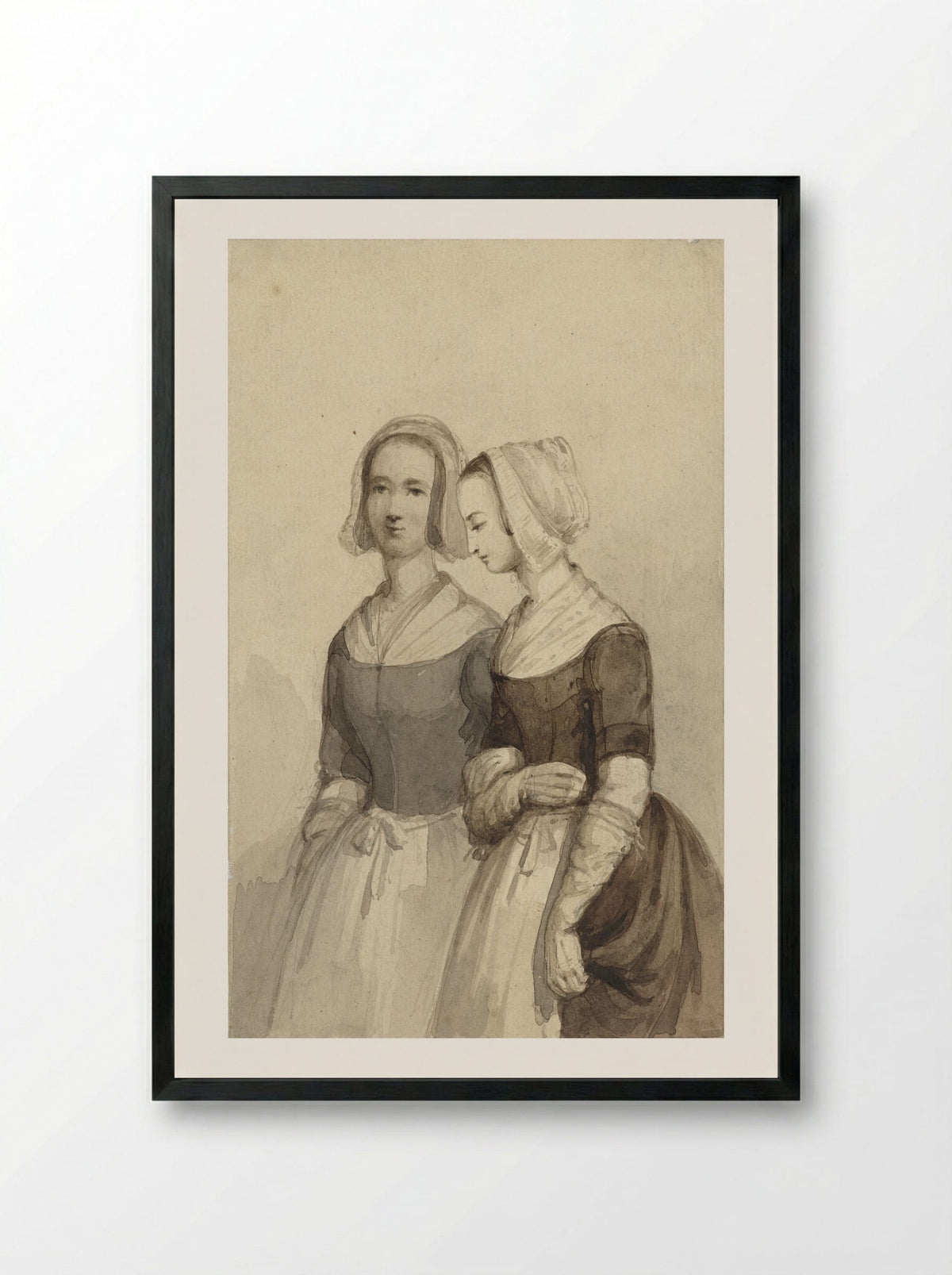 Twee weesmeisjes (Two Orphan Girls) - Johannes Christiaan d' Arnaud Gerkens - Framed Print Black