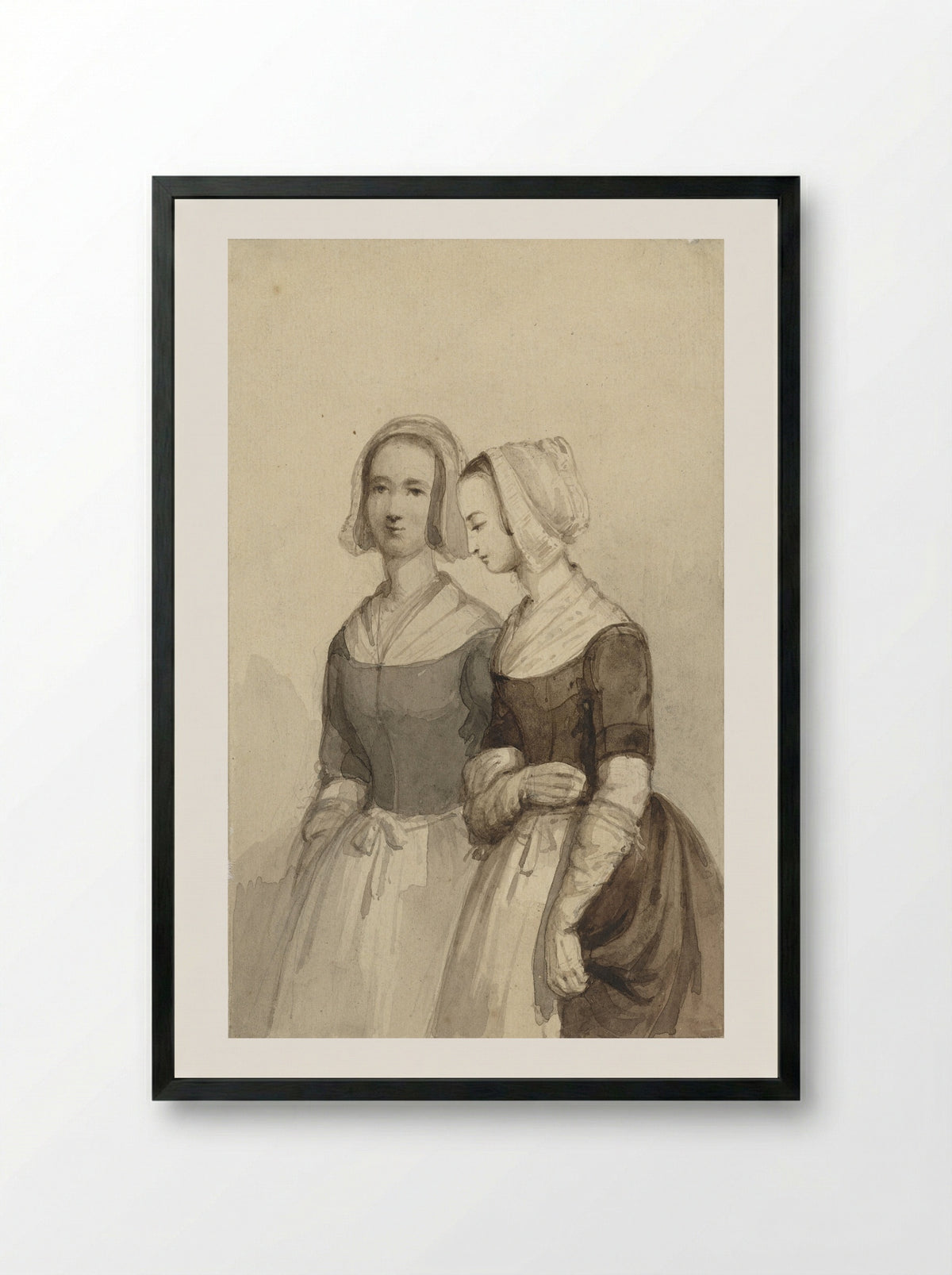 Twee weesmeisjes (Two Orphan Girls) - Johannes Christiaan d' Arnaud Gerkens - Framed Print Black