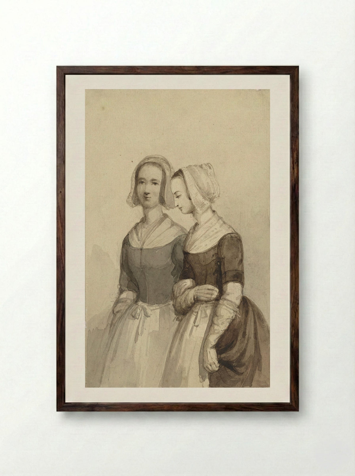 Twee weesmeisjes (Two Orphan Girls) - Johannes Christiaan d' Arnaud Gerkens - Framed Print Dark Wood