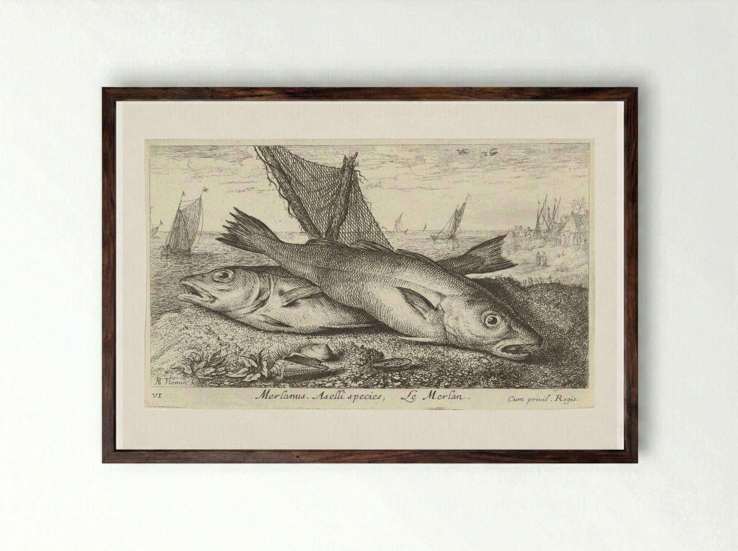 Twee wijtingen op het strand - Albert Flamen - Framed Print Dark Wood