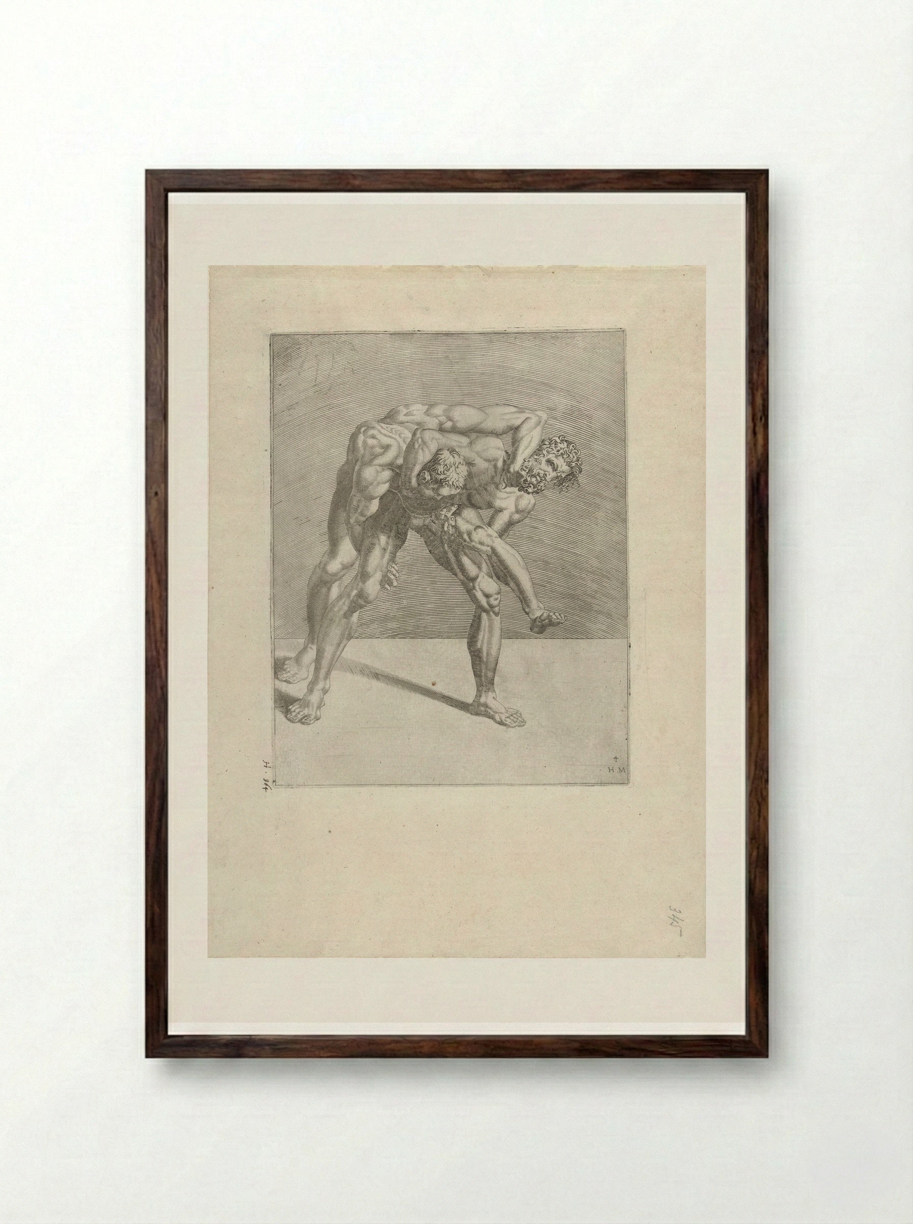 Twee worstelaars (Two Wrestlers) - Dirck Volckertsz. Coornhert - Framed Print Dark Wood