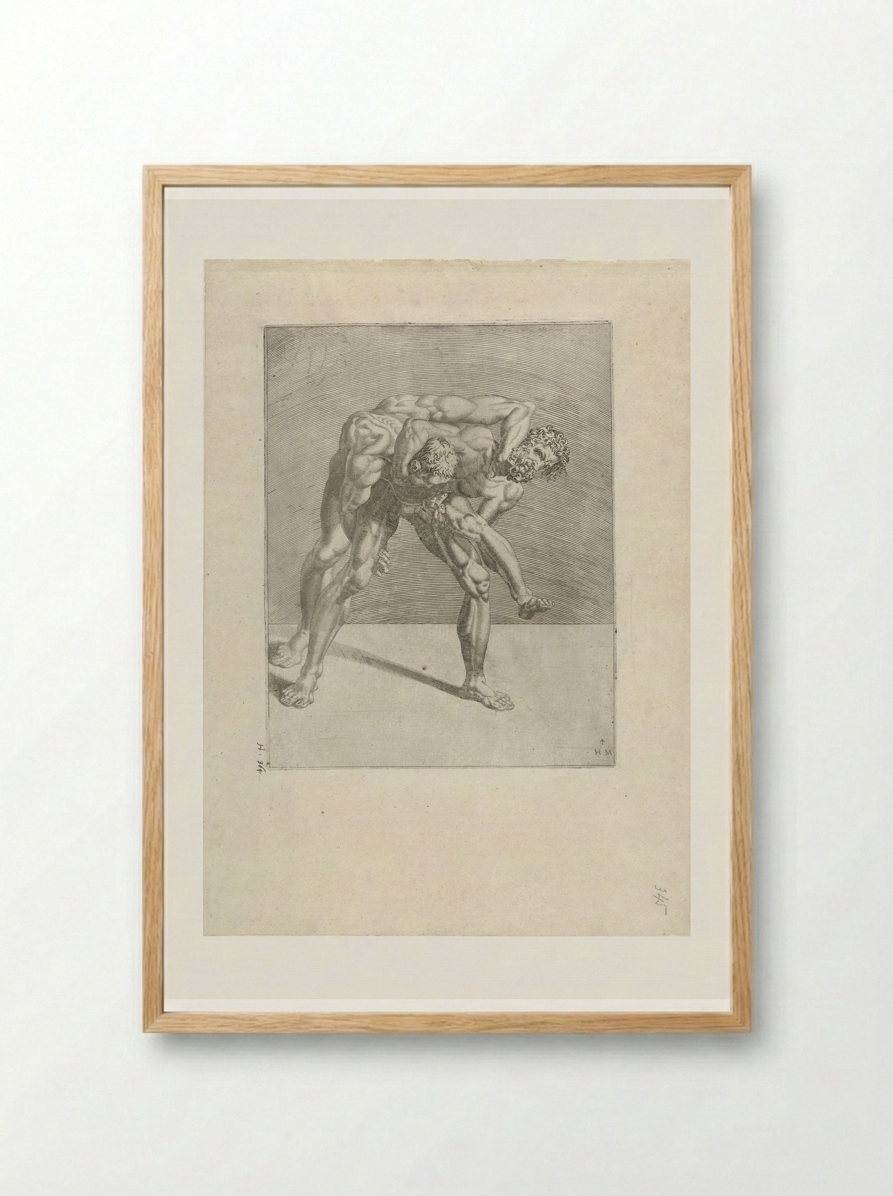 Twee worstelaars (Two Wrestlers) - Dirck Volckertsz. Coornhert - Framed Print Wood