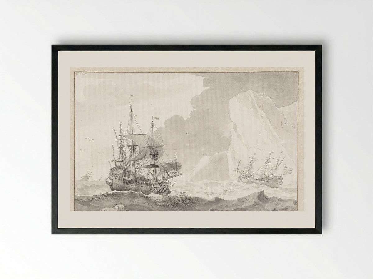 Twee zeilschepen bij een krijtrots - Wigerus Vitringa - Framed Print Black