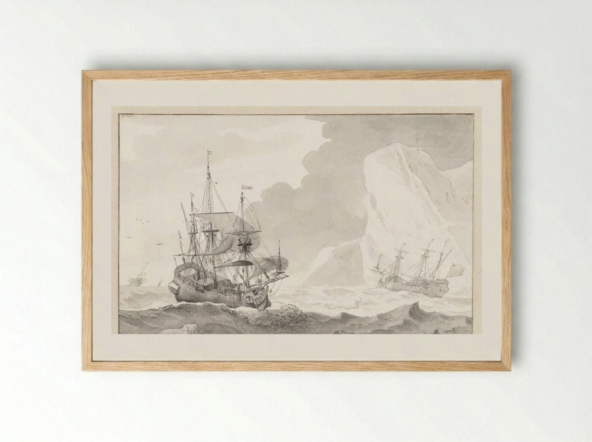 Twee zeilschepen bij een krijtrots - Wigerus Vitringa - Framed Print Wood