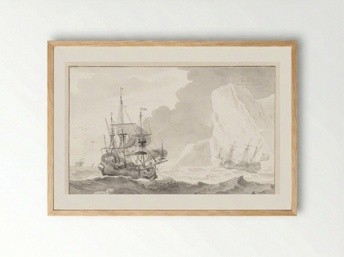 Twee zeilschepen bij een krijtrots - Wigerus Vitringa - Framed Print Wood