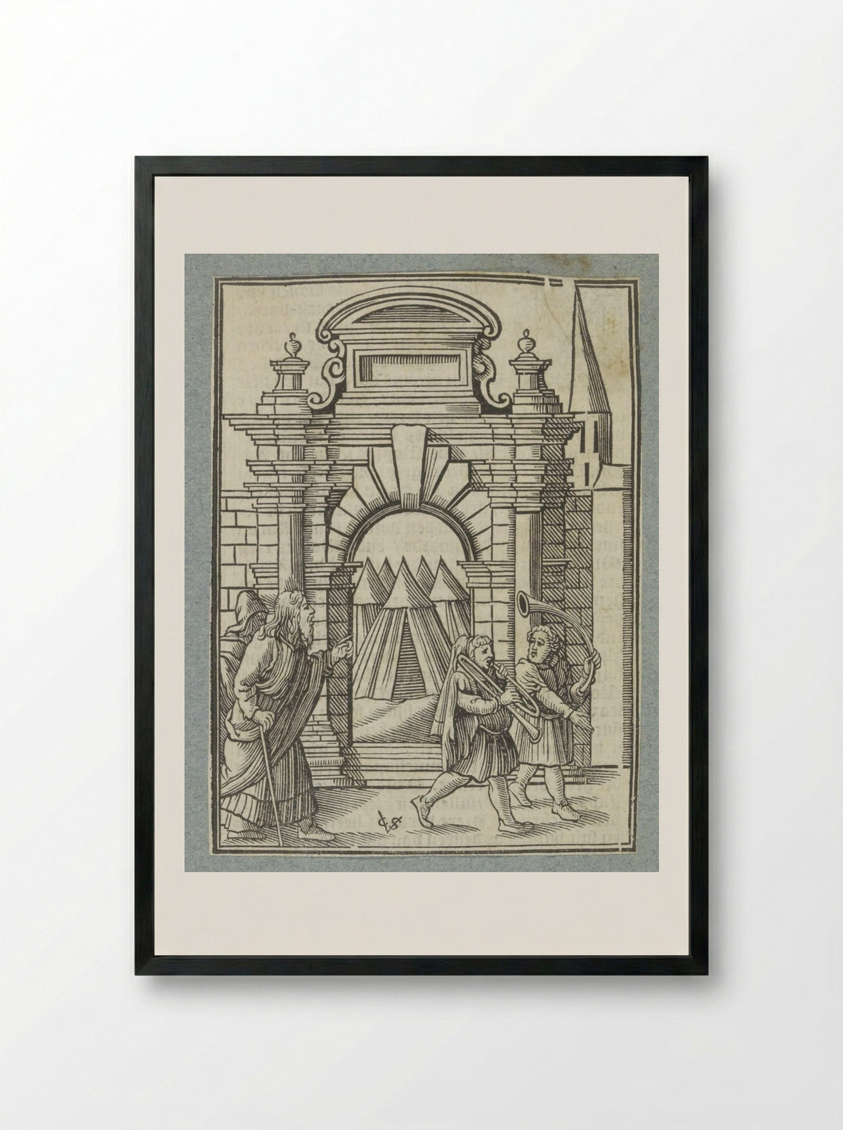 Twee zilveren trompetten worden gebruikt om de gemeenschap bijeen te roepen - Pieter Jacobsz. Paets - Framed Print Black