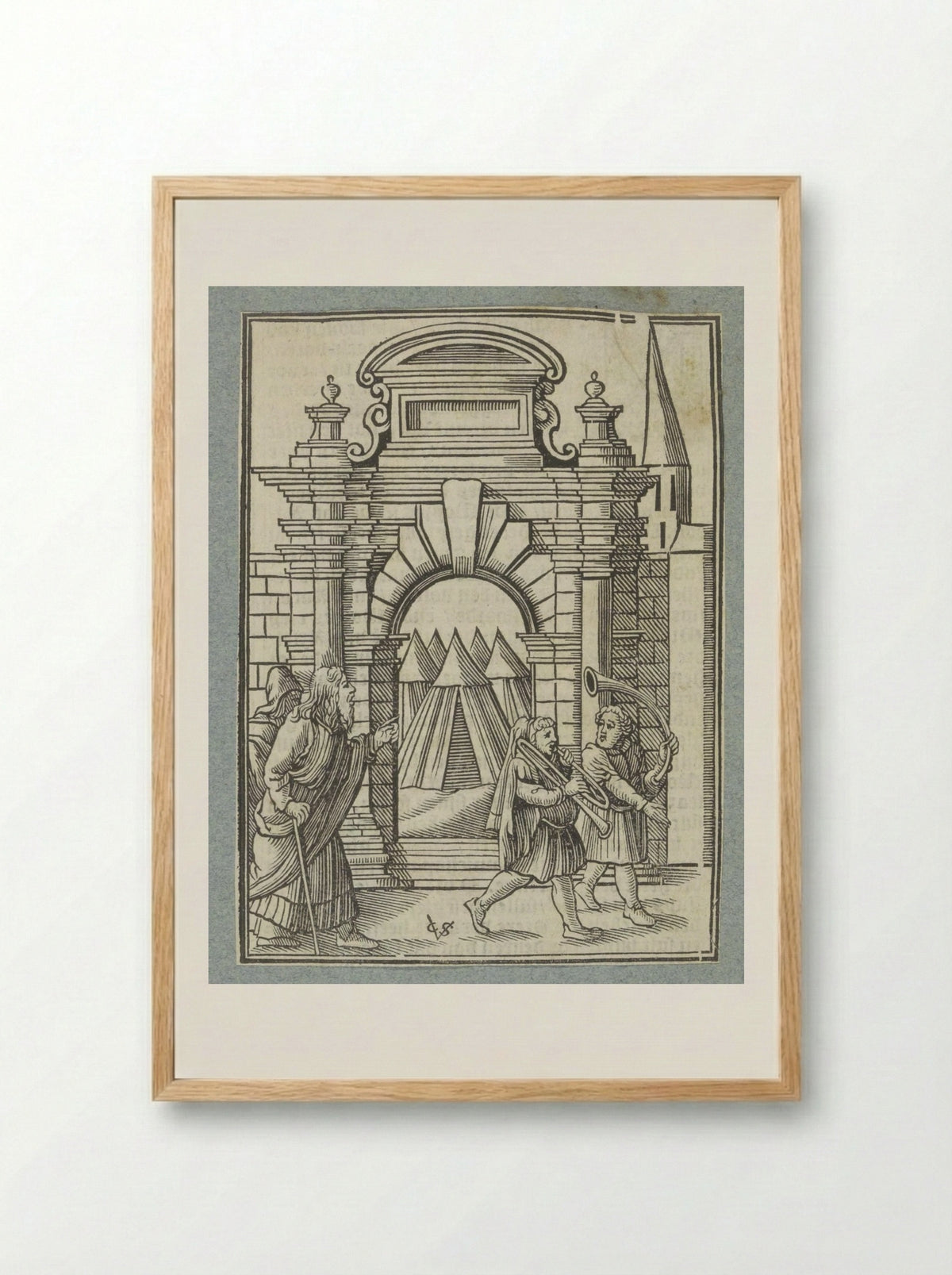 Twee zilveren trompetten worden gebruikt om de gemeenschap bijeen te roepen - Pieter Jacobsz. Paets - Framed Print Wood