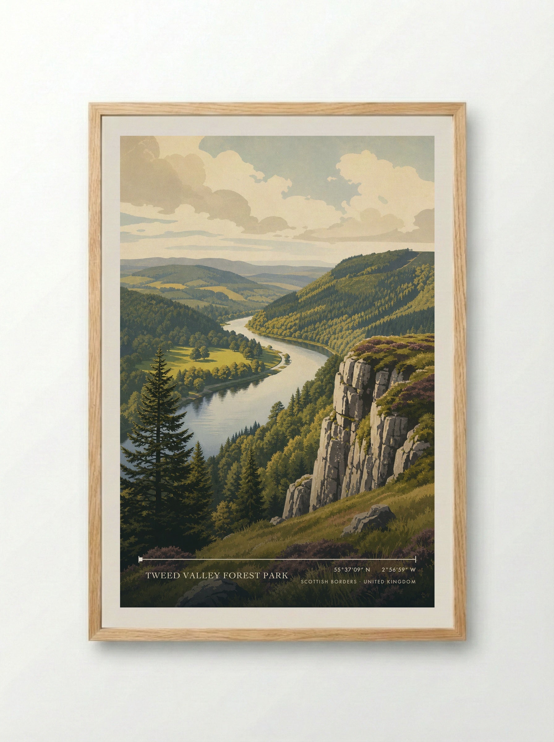 Tweed Valley Forest Park Scottish Borders United Kingdom Travel Poster - Framed Print Wood