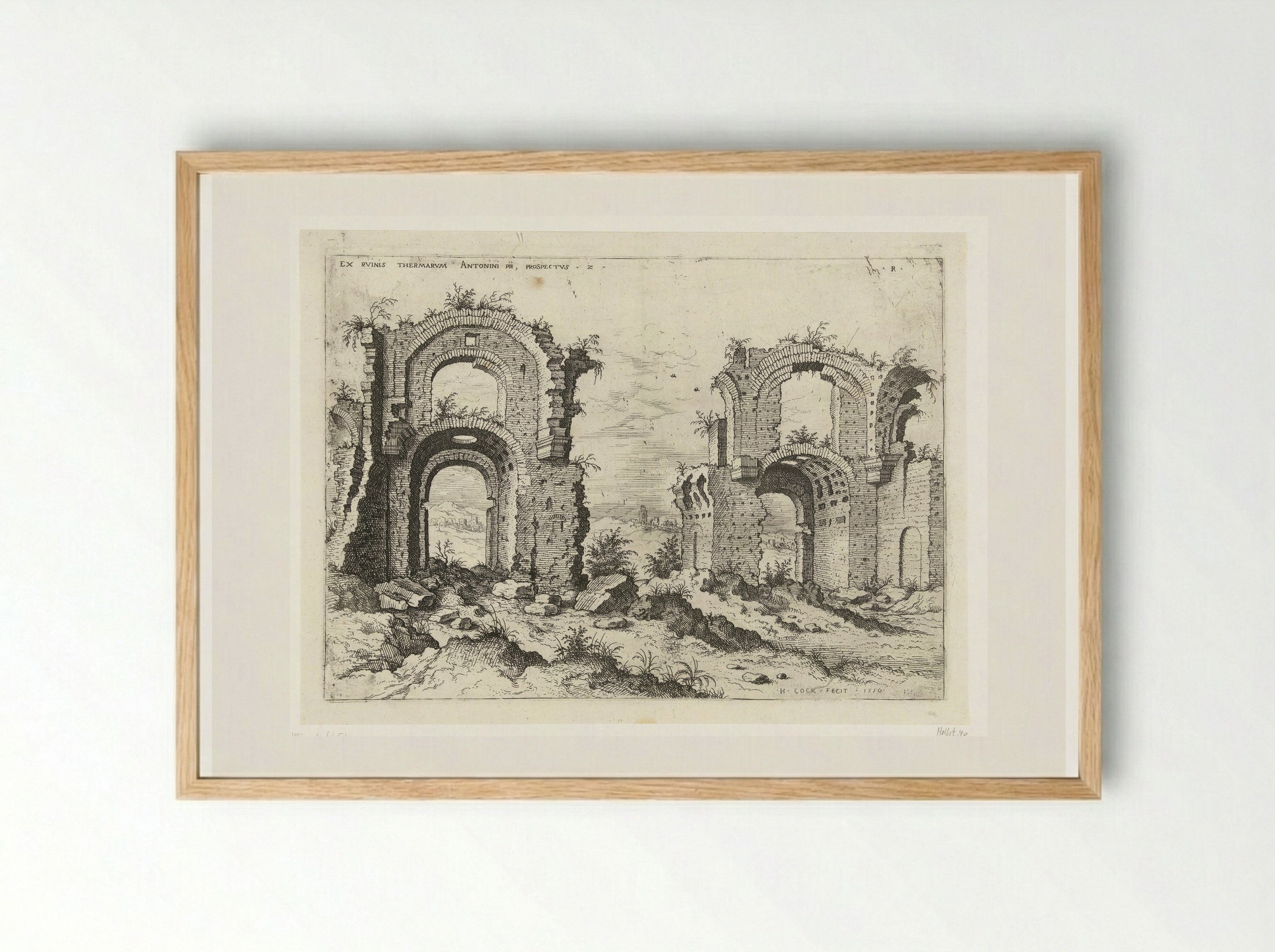 Tweede gezicht op de Thermen van Diocletianus - Hieronymus Cock - Framed Print Wood