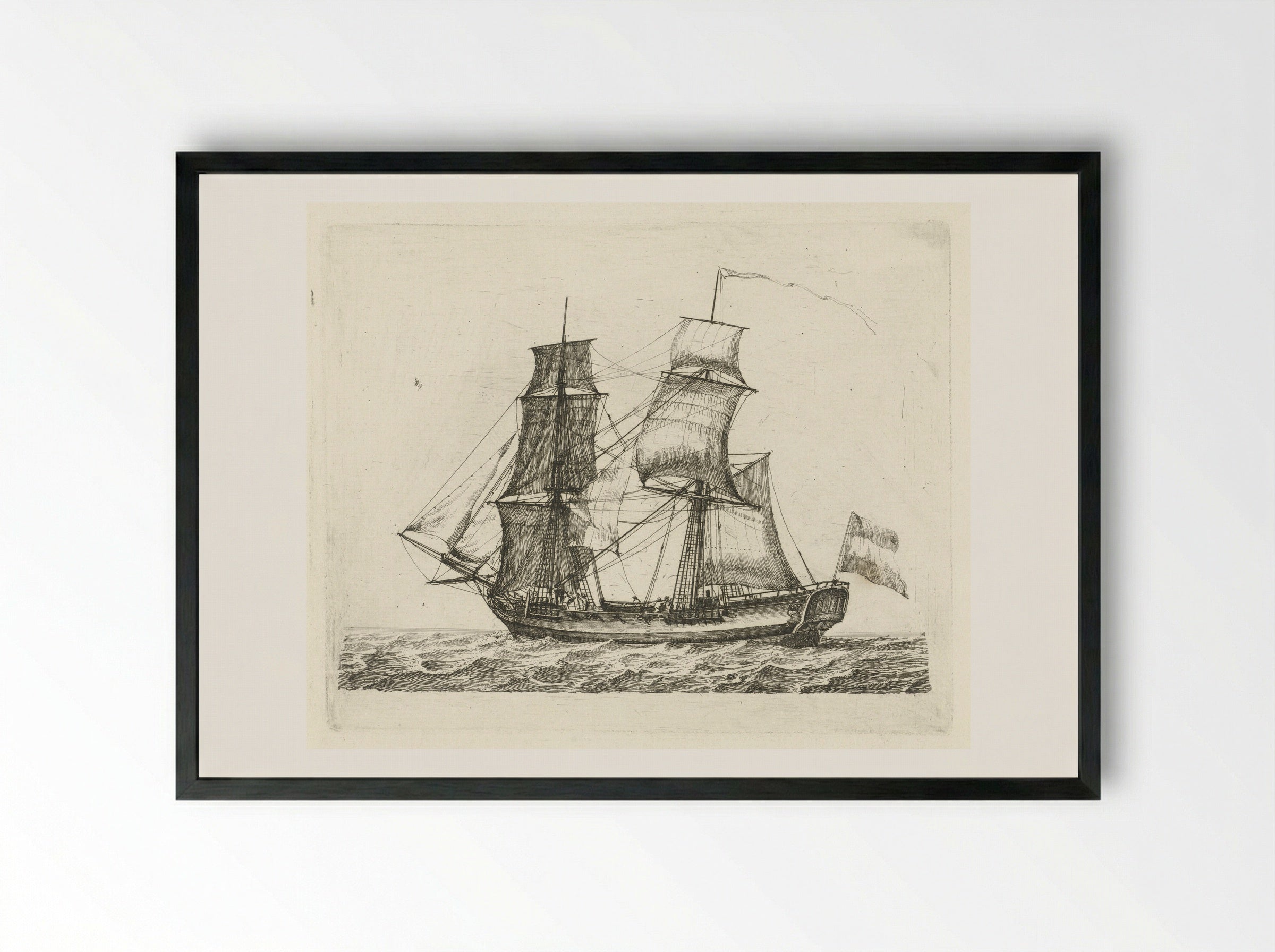 Tweemaster met vlag en figuren - Gerrit Groenewegen - Framed Print Black