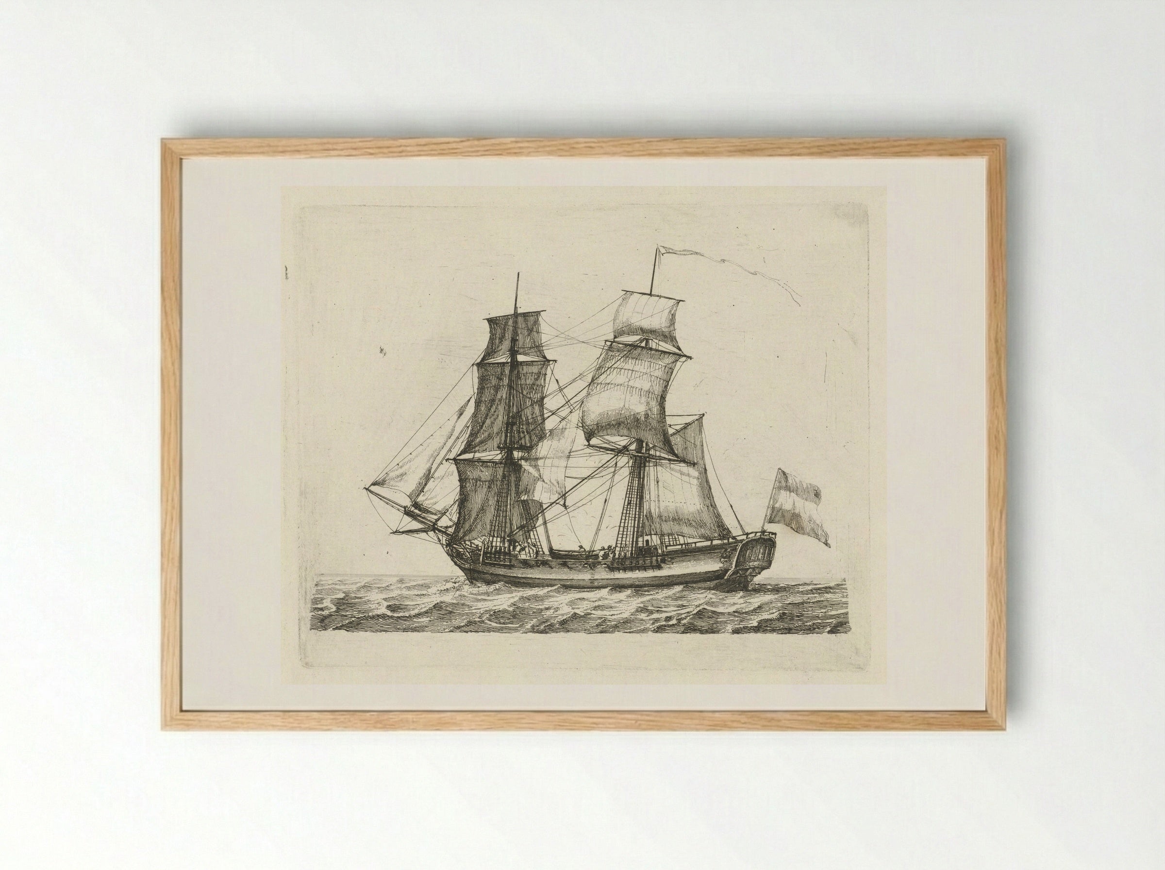 Tweemaster met vlag en figuren - Gerrit Groenewegen - Framed Print Wood