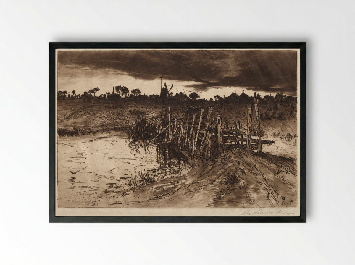 Tween the Gleamin and the Mirk, When the Kye come Hame - Mary Nimmo Moran - Framed Print Black