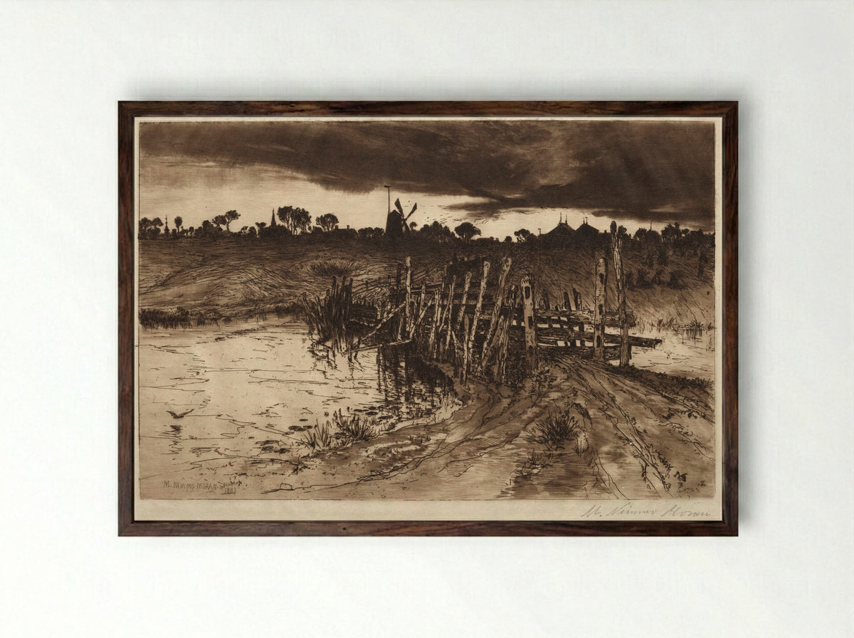 Tween the Gleamin and the Mirk, When the Kye come Hame - Mary Nimmo Moran - Framed Print Dark Wood