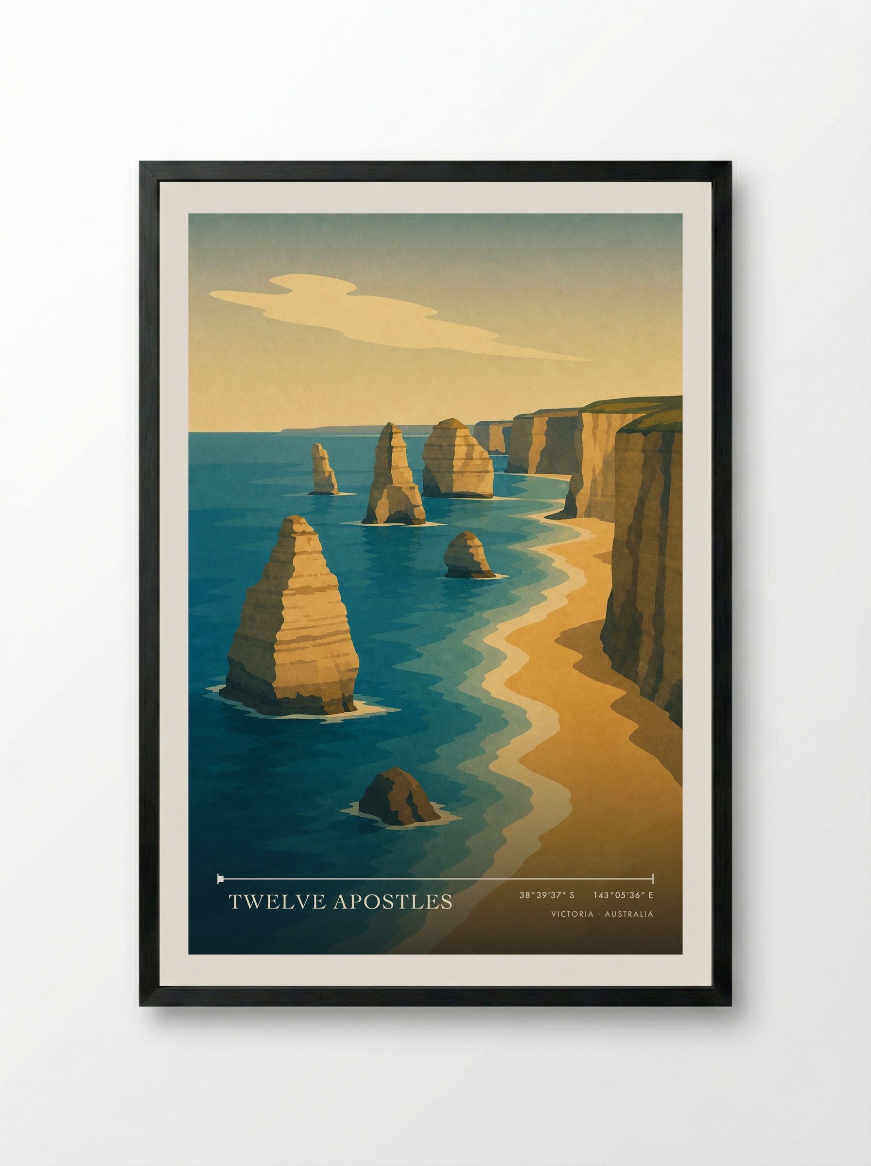 Twelve Apostles Travel Poster Artwork - Framed Print Black