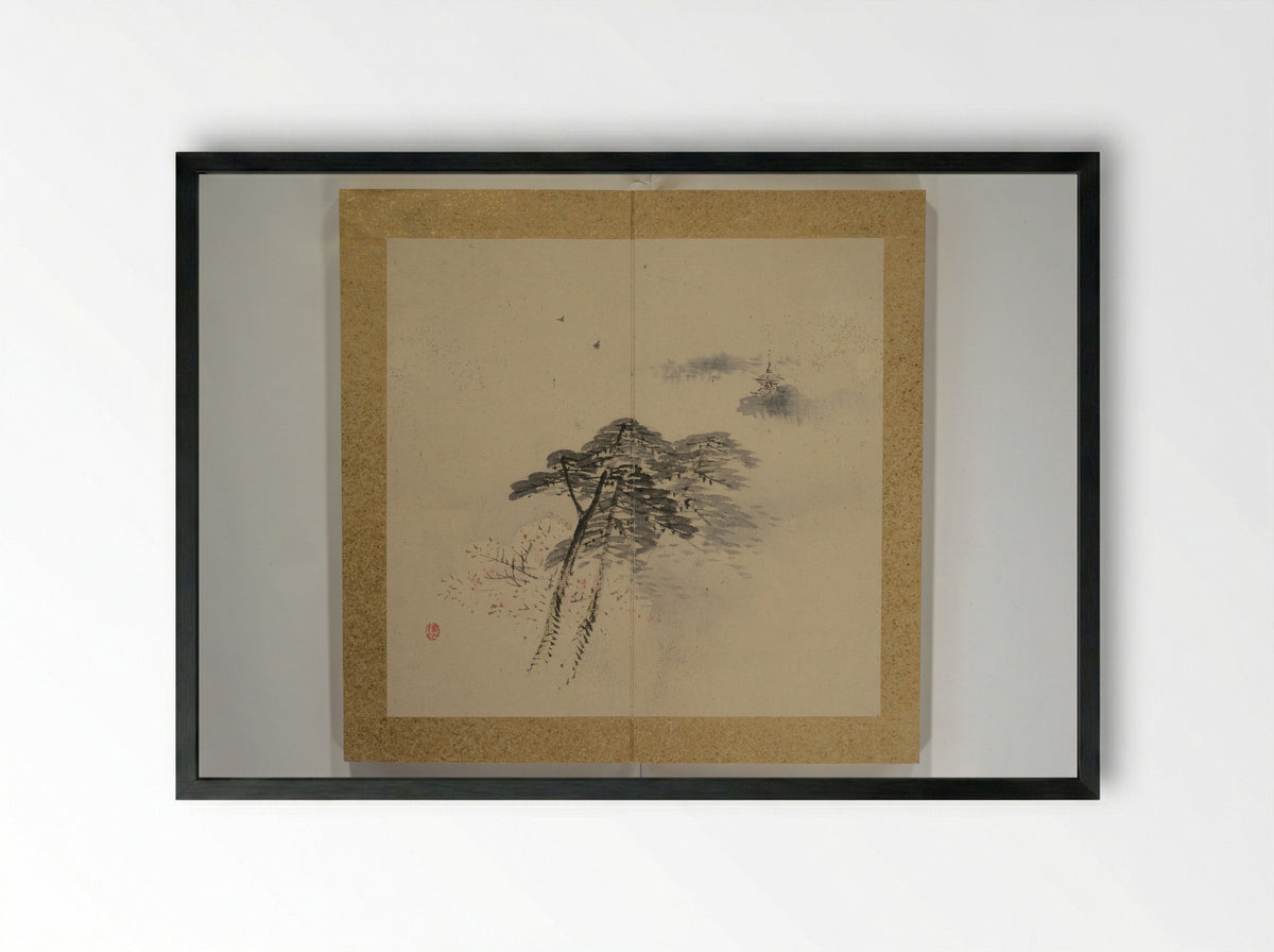 Twelve Views of Naniwa (Osaka) - Nishiyama Ken - Framed Print Black