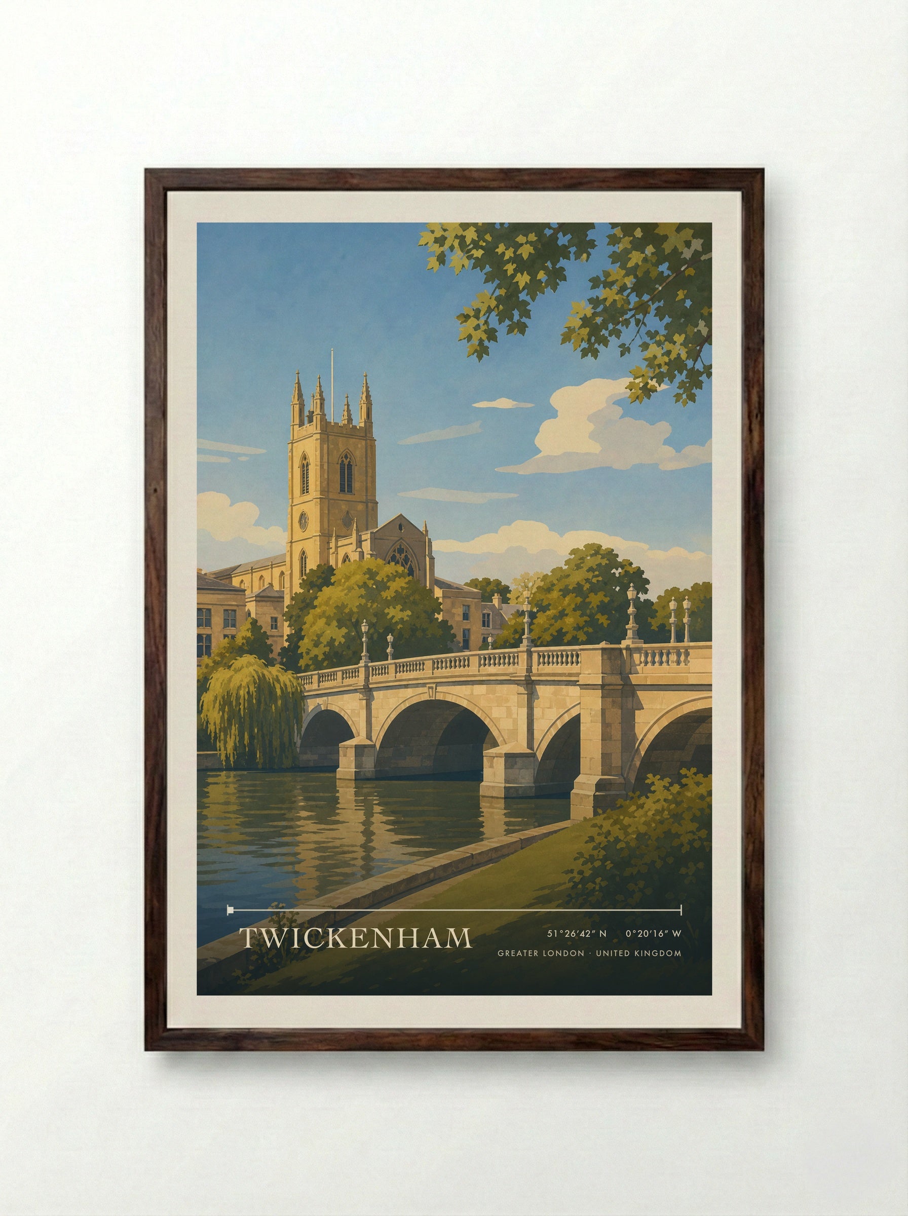 Twickenham Greater London United Kingdom Travel Poster - Framed Print Dark Wood
