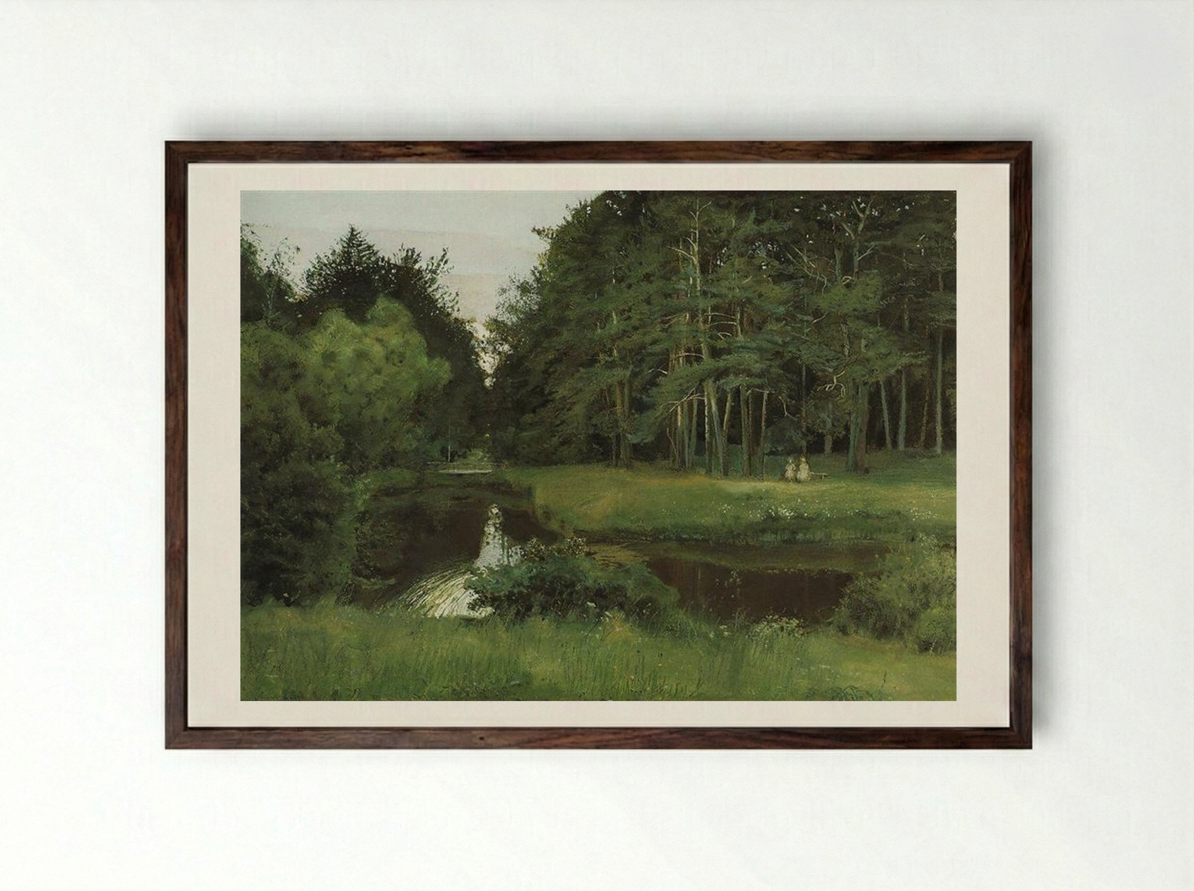 Twilight in the Old Park - Konstantin Somov - Framed Print Dark Wood