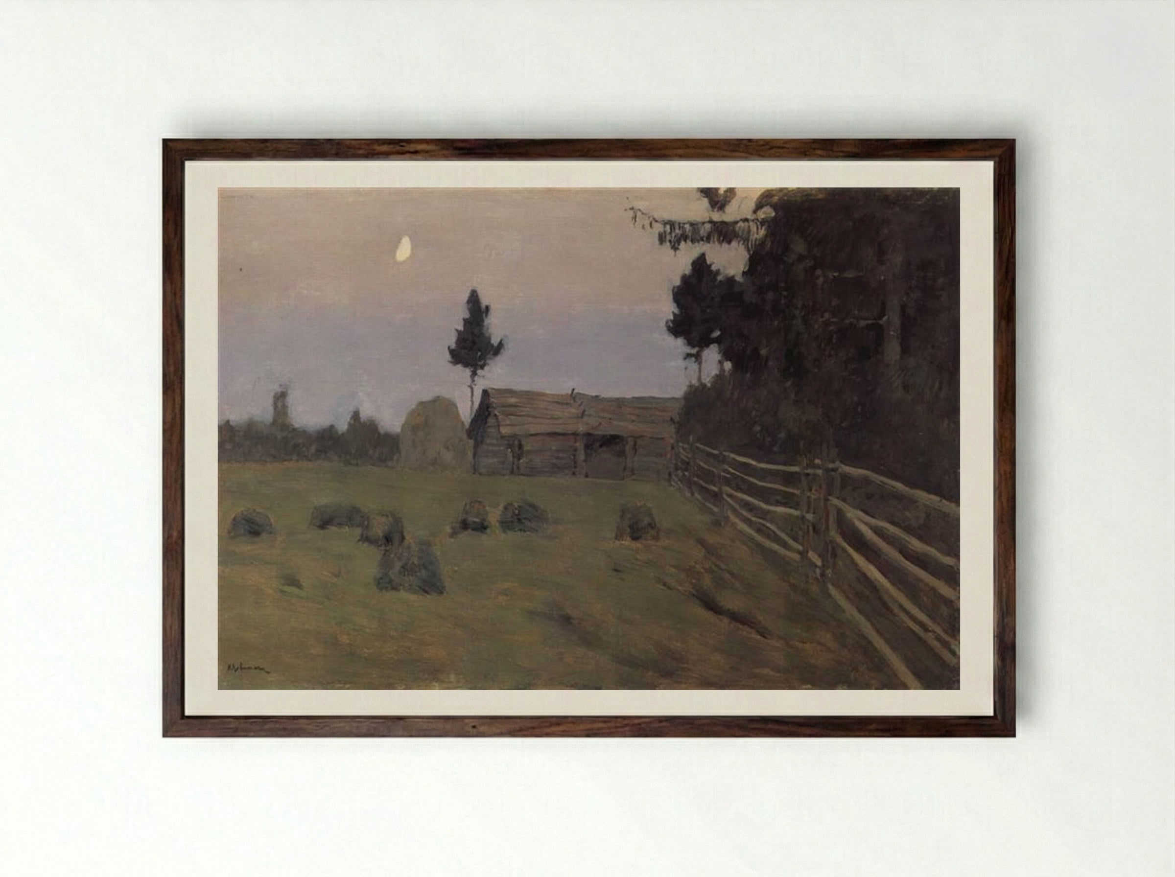 Twilight. Stacks - Isaac Levitan - Framed Print Dark Wood