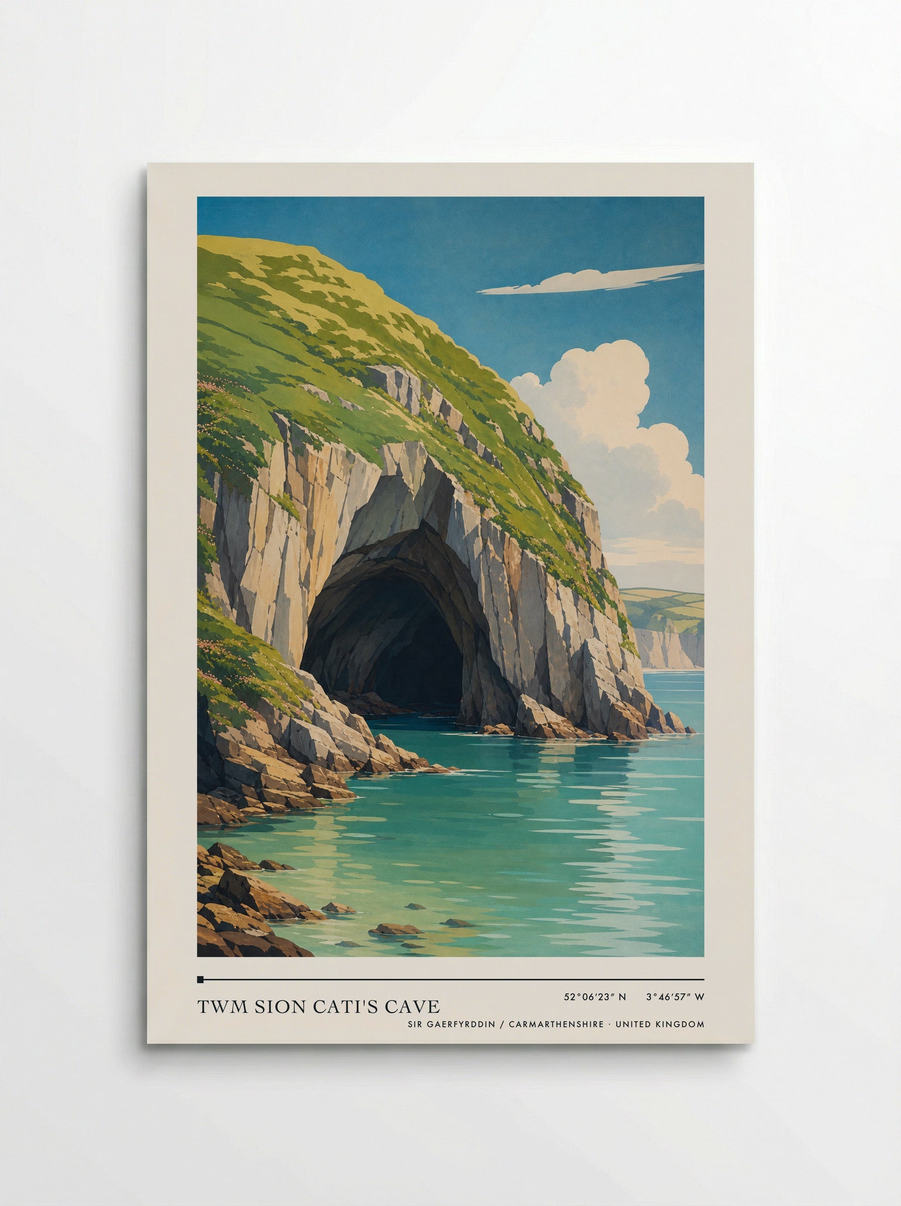 Twm Sion Cati's Cave Sir Gaerfyrddin / Carmarthenshire United Kingdom Travel Poster - Poster