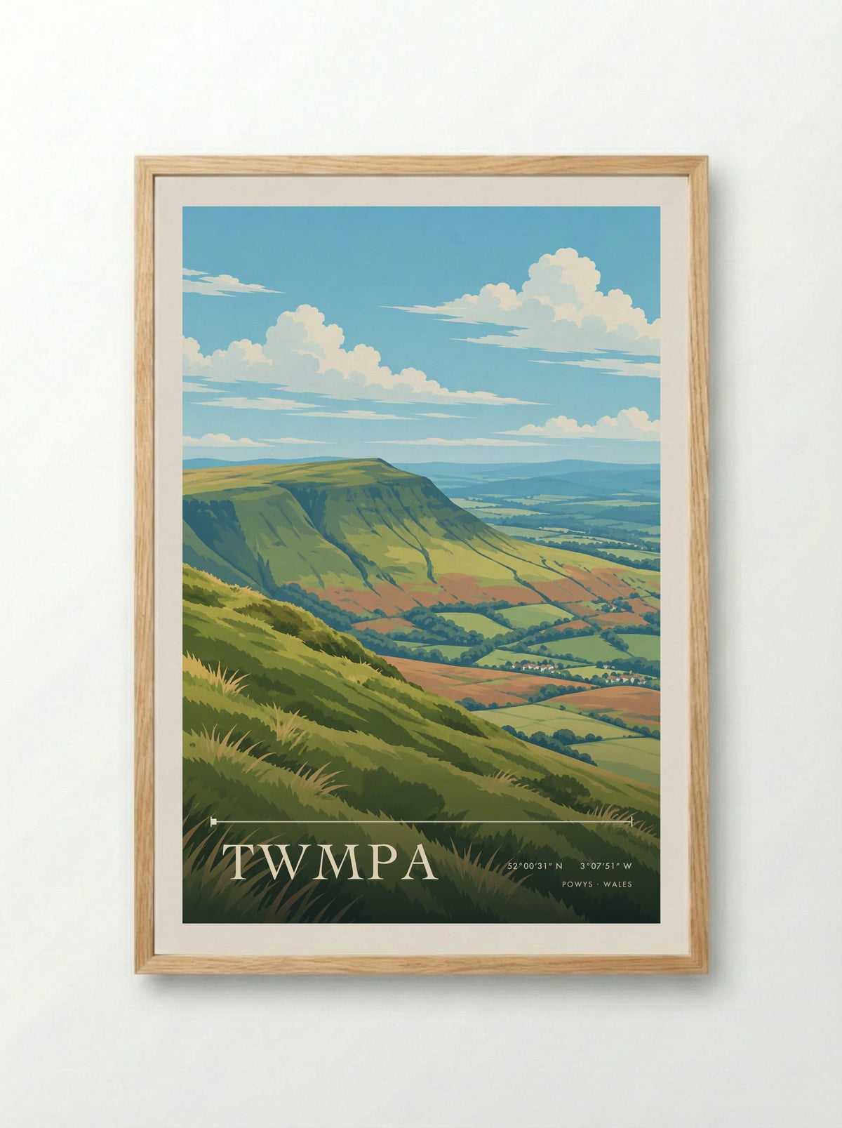 Twmpa, Powys | Travel Poster - Framed Print Wood
