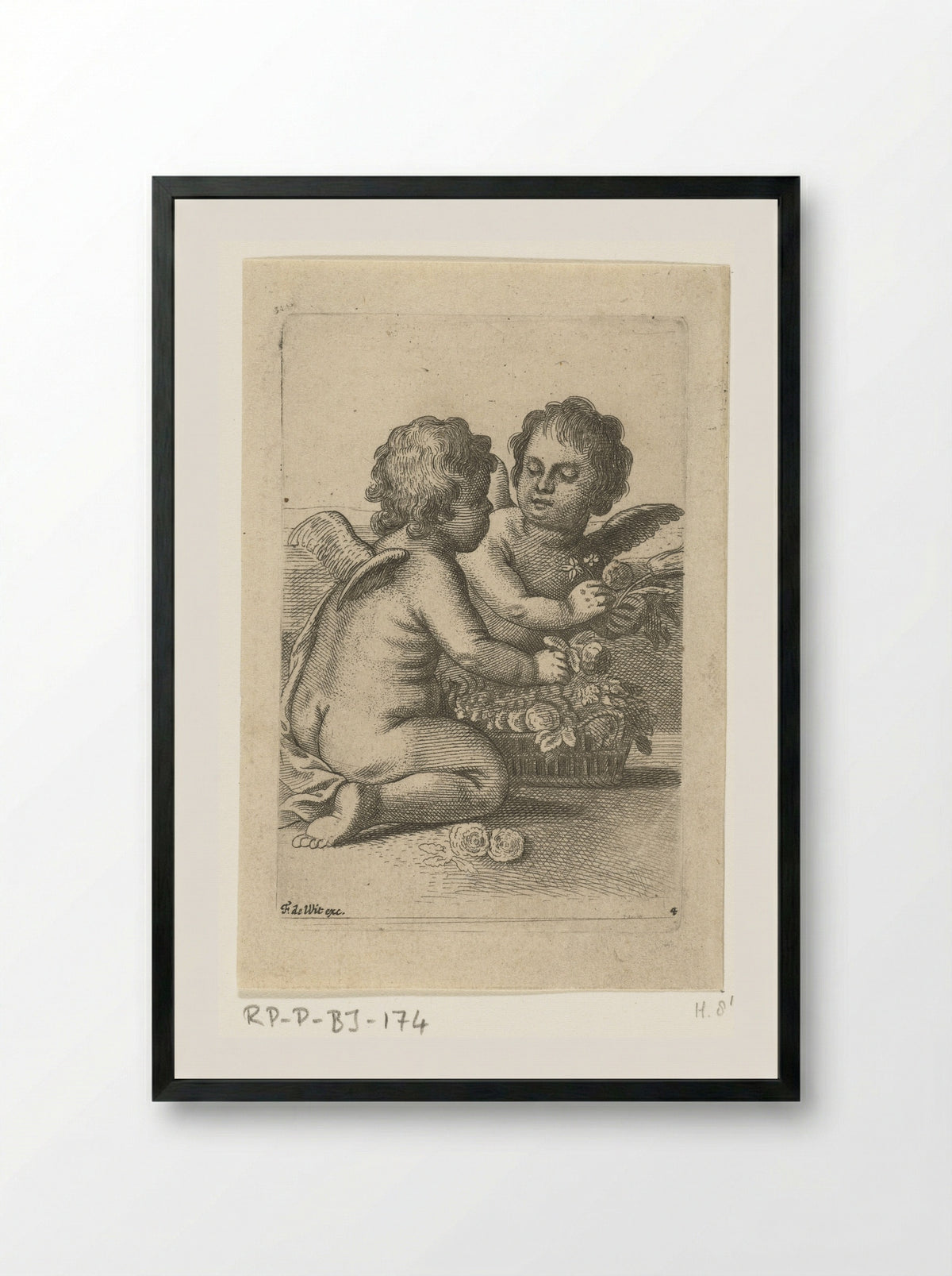 Two Angels with a Basket of Flowers - Pieter van Avont - Framed Print Black