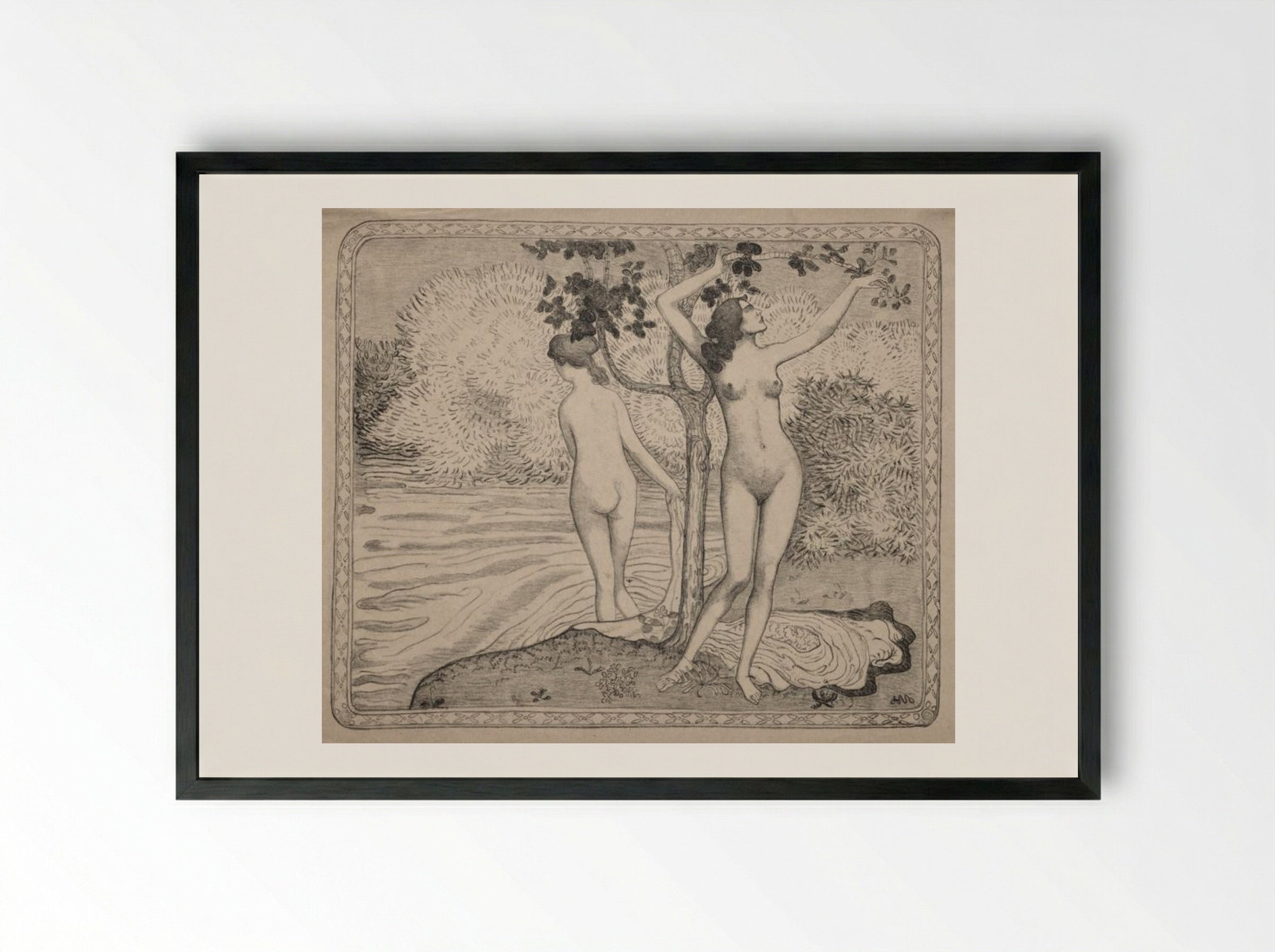 Two Bathers under a Tree at the Water's Edge - Aristide Maillol - Framed Print Black