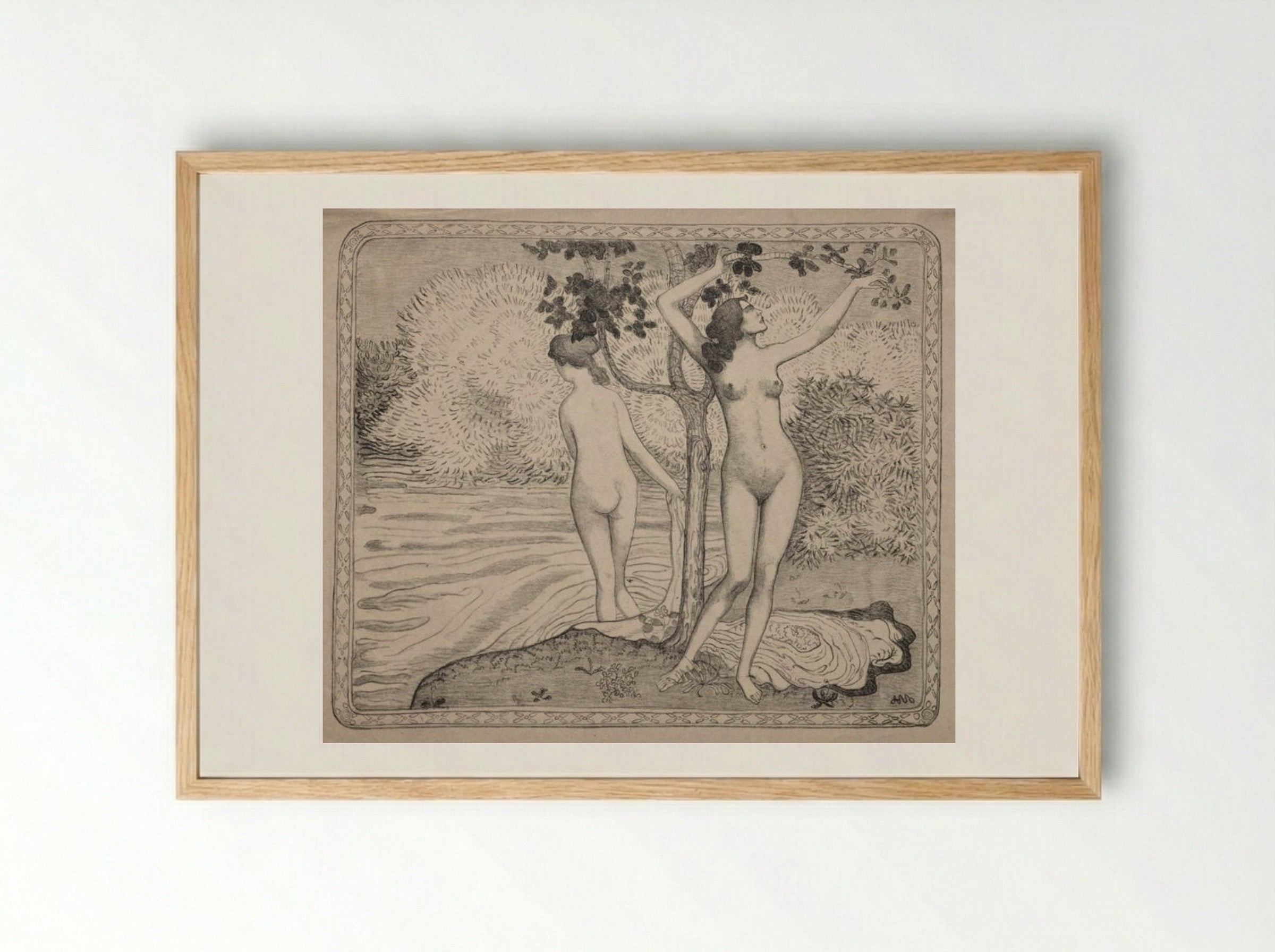 Two Bathers under a Tree at the Water's Edge - Aristide Maillol - Framed Print Wood