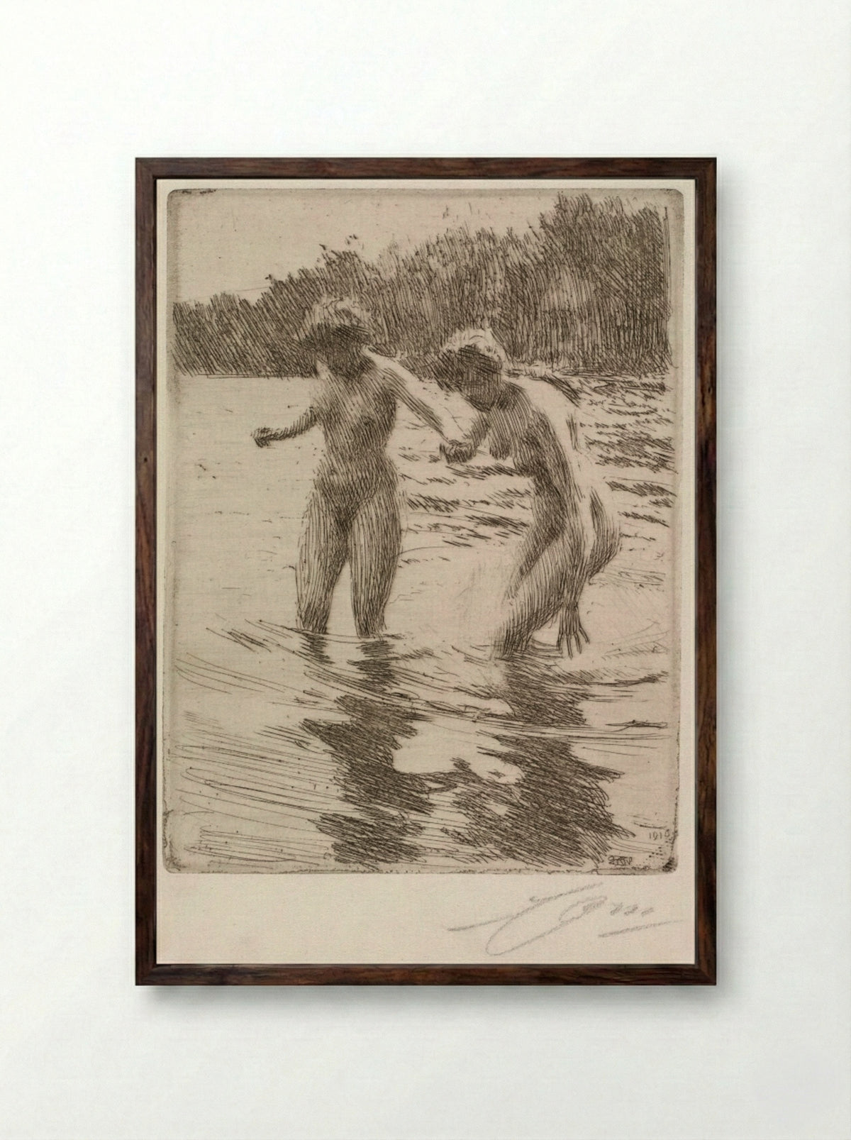 Two Bathers - Anders Zorn - Framed Print Dark Wood