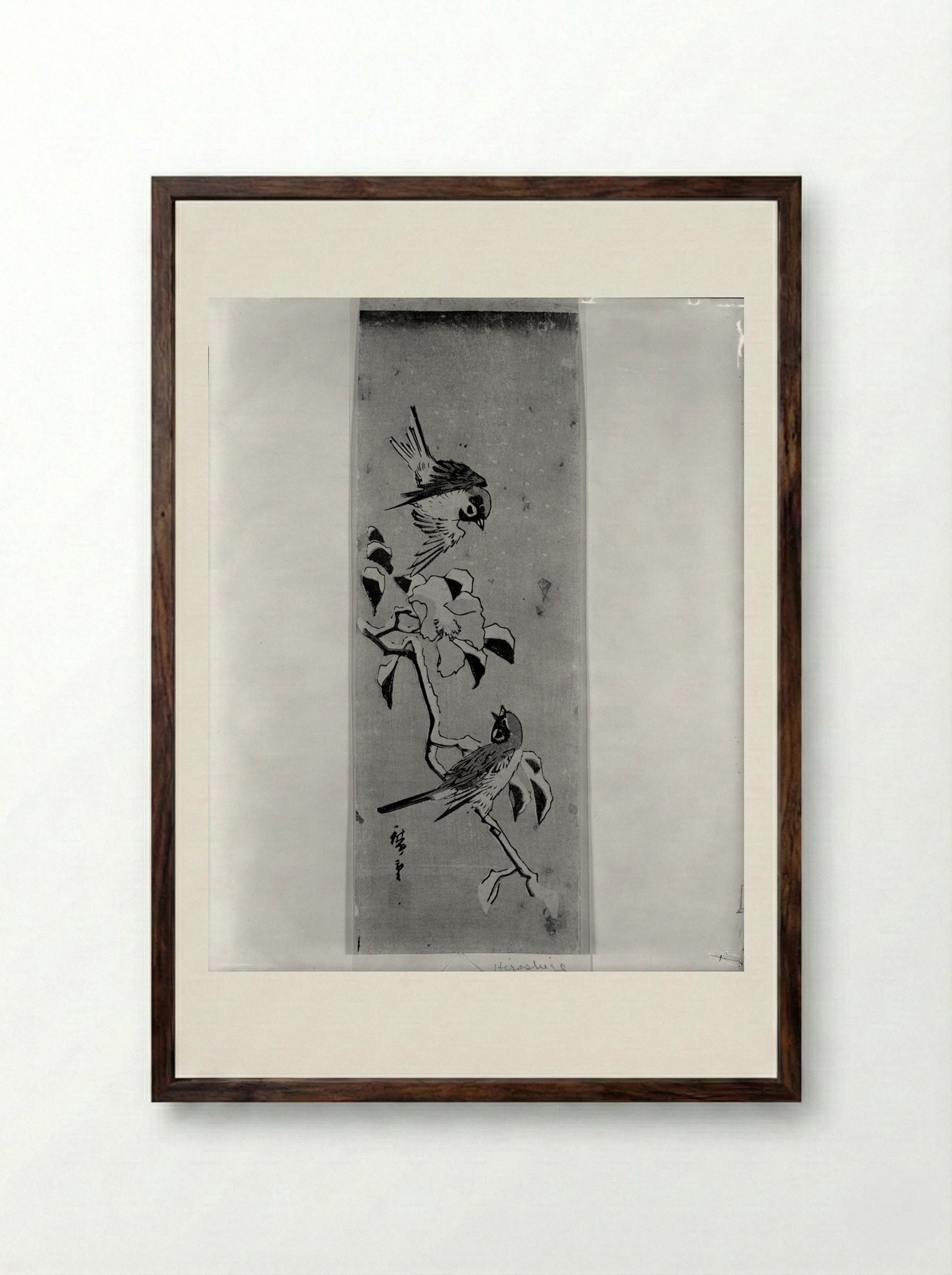 Two Birds on a Branch - Utagawa Hiroshige II - Framed Print Dark Wood