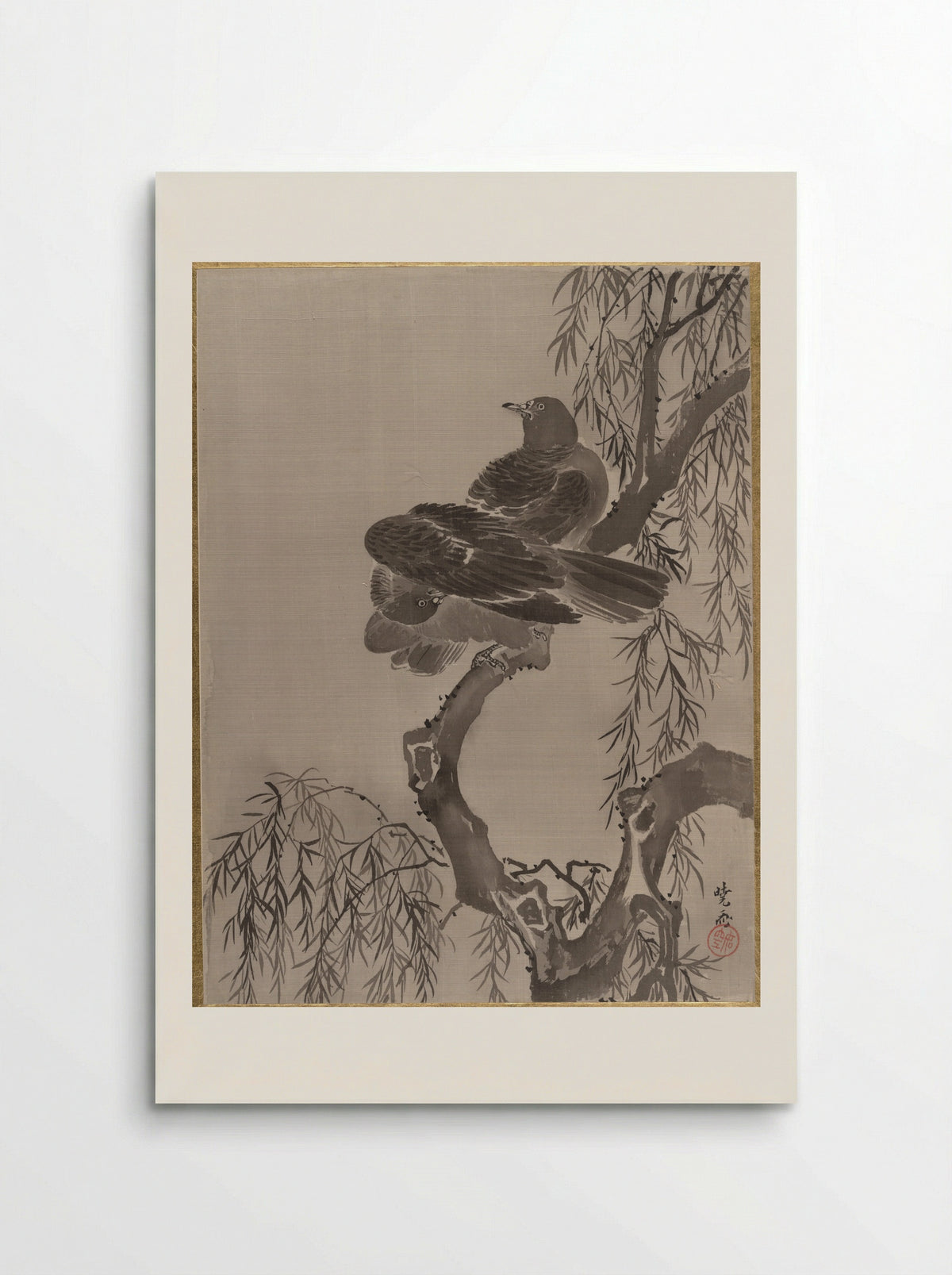 Two Birds on a Branch - Kawanabe Kyōsai - Poster