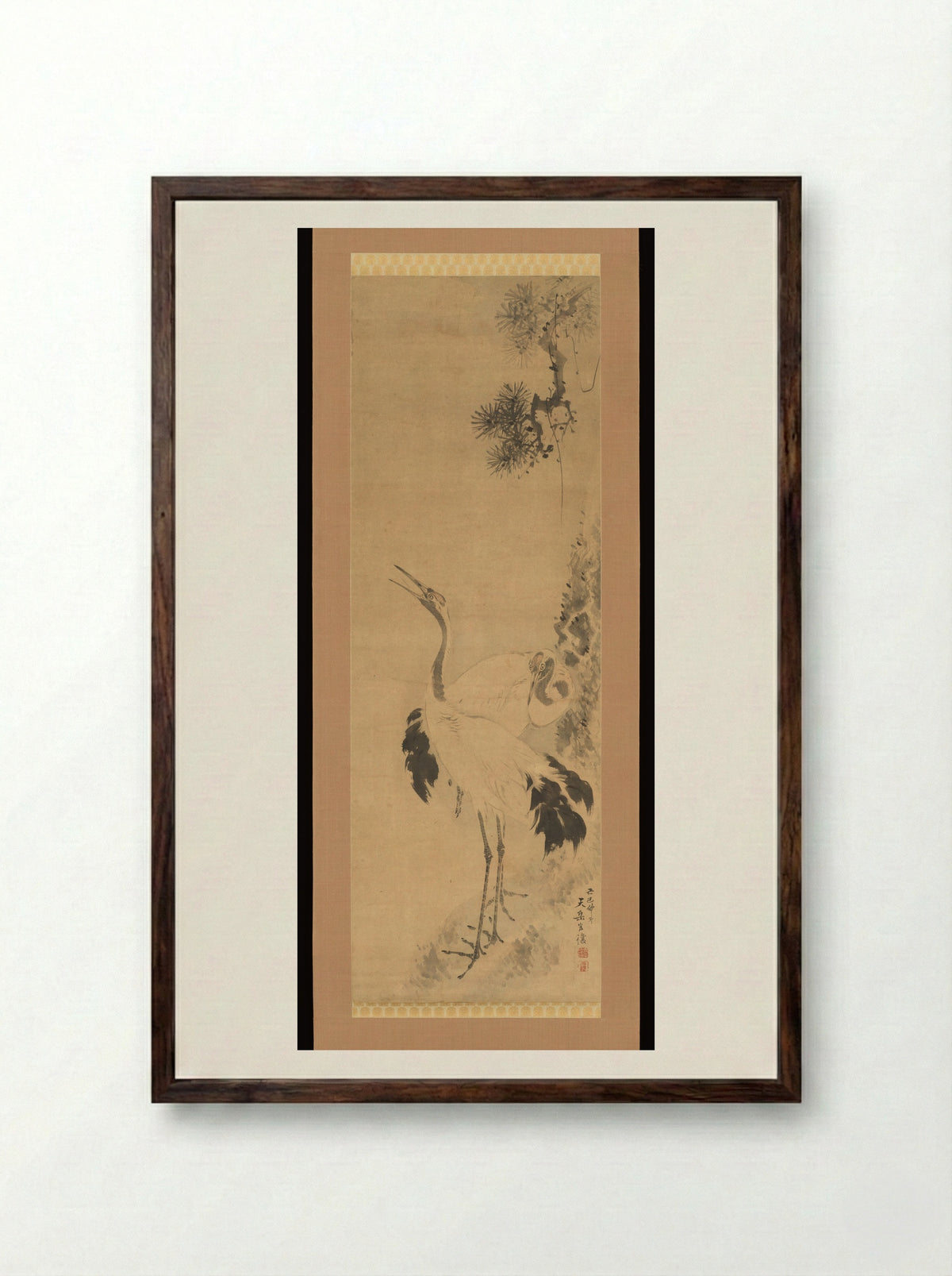 Two Birds - Ganjō Tengaku - Framed Print Dark Wood