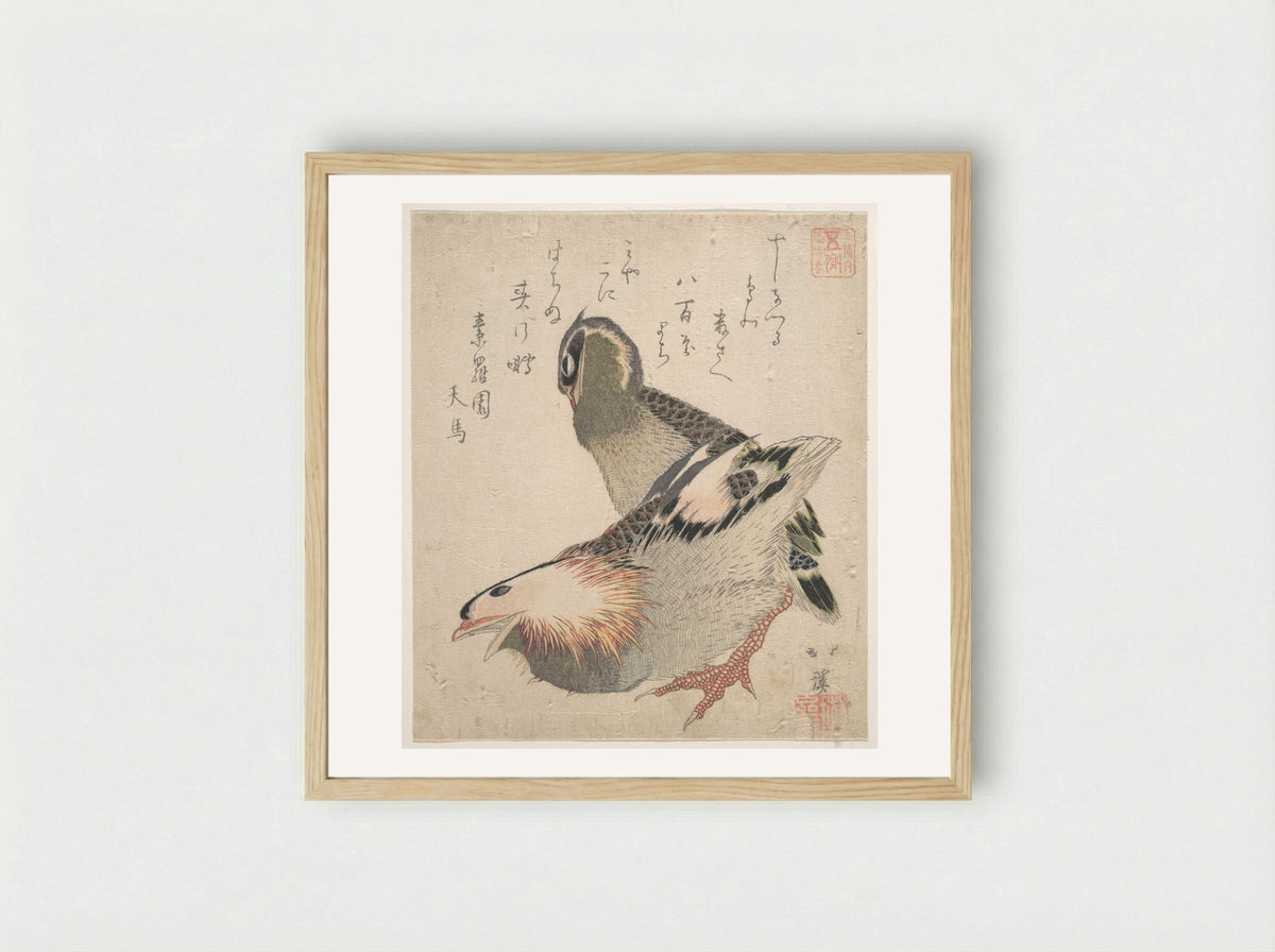 Two Birds - Totoya Hokkei - Framed Print Wood