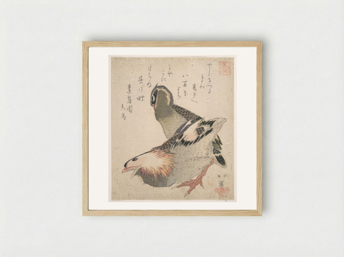 Two Birds - Totoya Hokkei - Framed Print Wood