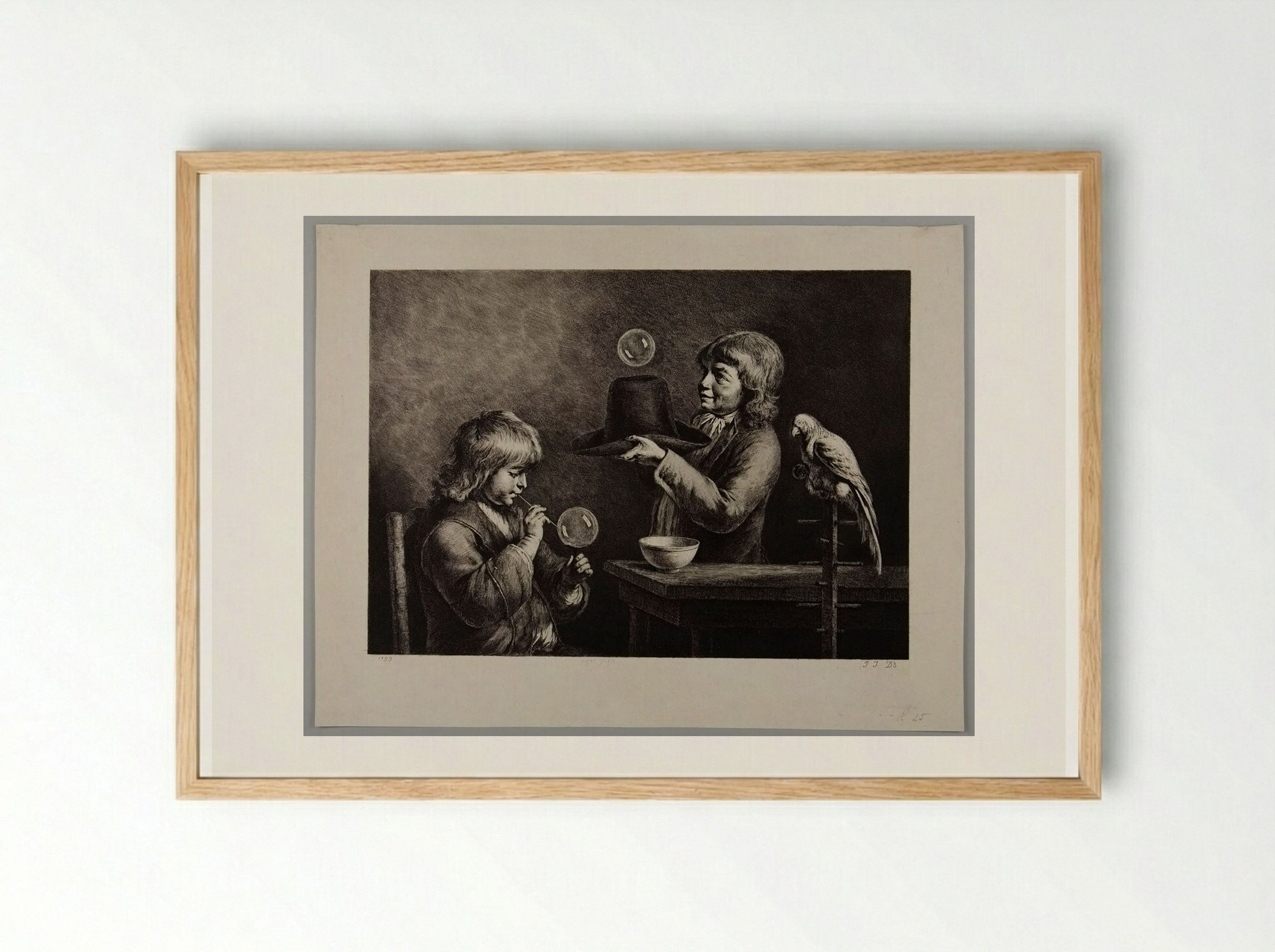 Two Boys Blowing Soap-Bubbles - Jean-Jacques de Boissieu - Framed Print Wood