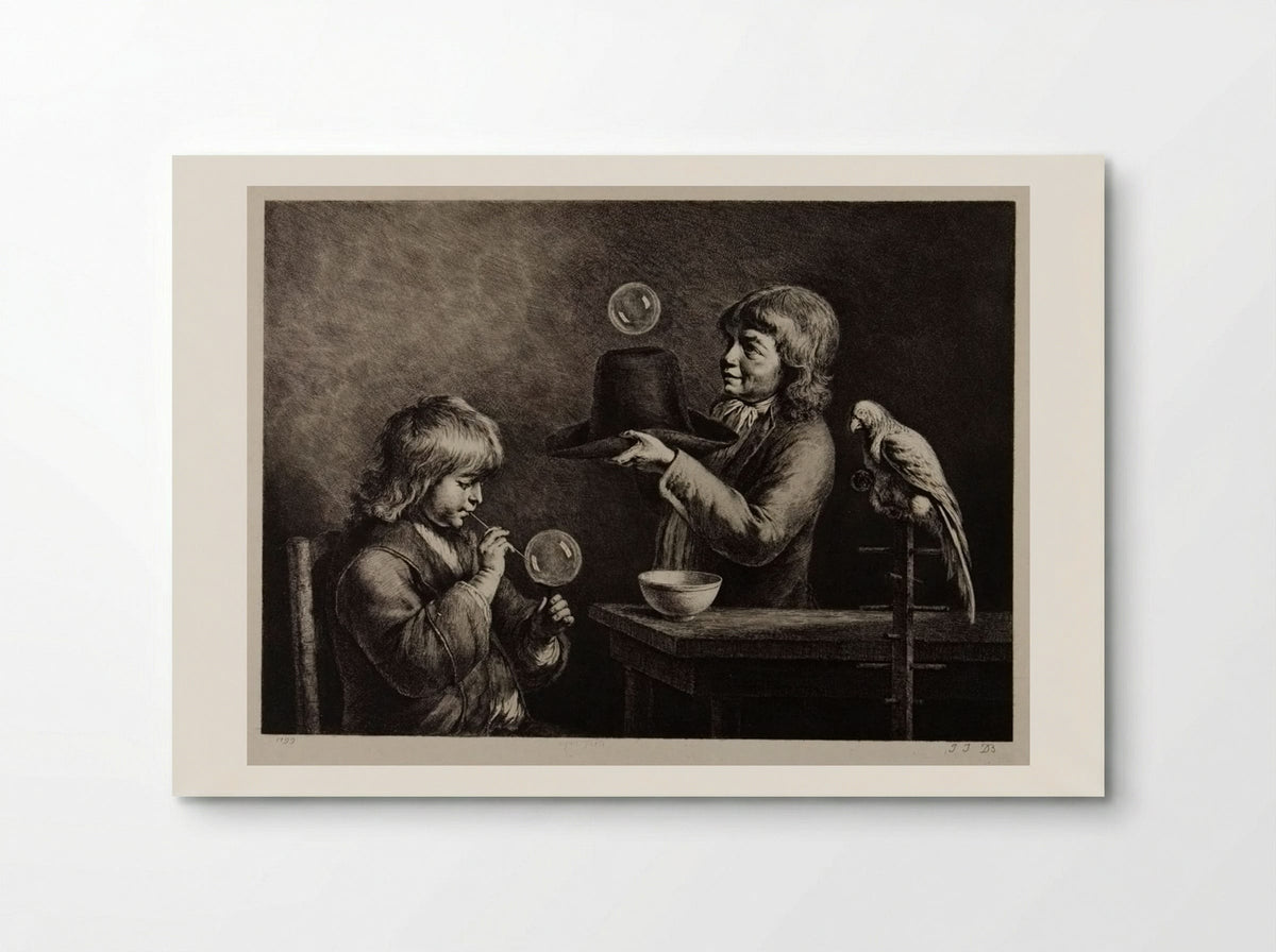 Two Boys Blowing Soap-Bubbles - Jean-Jacques de Boissieu - Poster