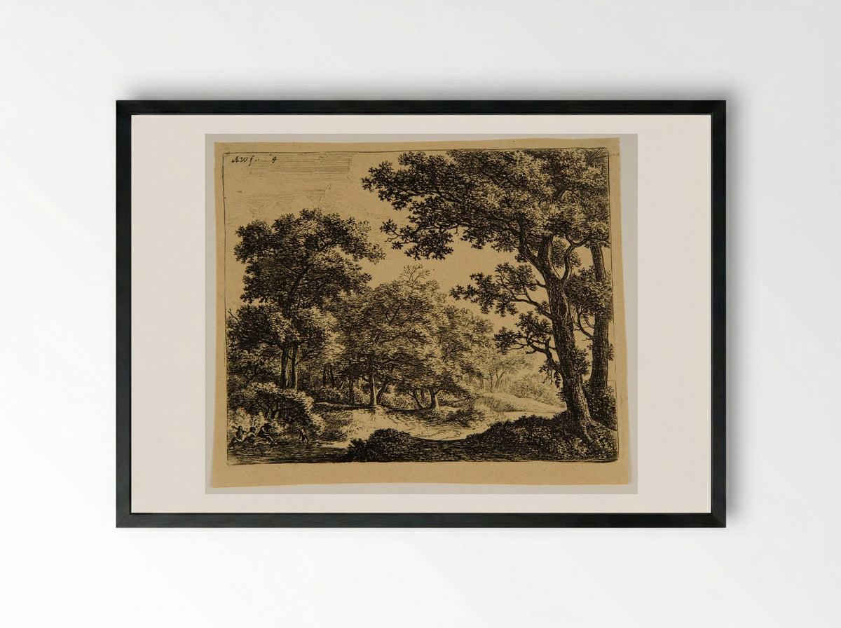 Two Boys and their Dog at the Border of the Water - Anthonie Waterloo - Framed Print Black