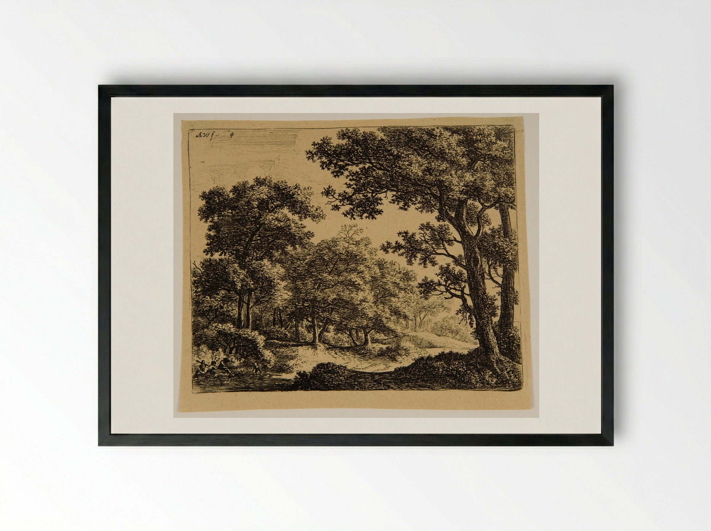 Two Boys and their Dog at the Border of the Water - Anthonie Waterloo - Framed Print Black