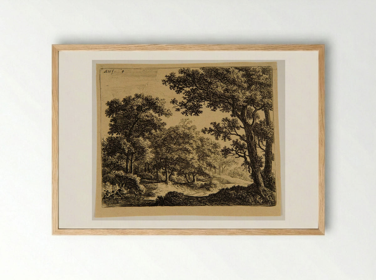 Two Boys and their Dog at the Border of the Water - Anthonie Waterloo - Framed Print Wood