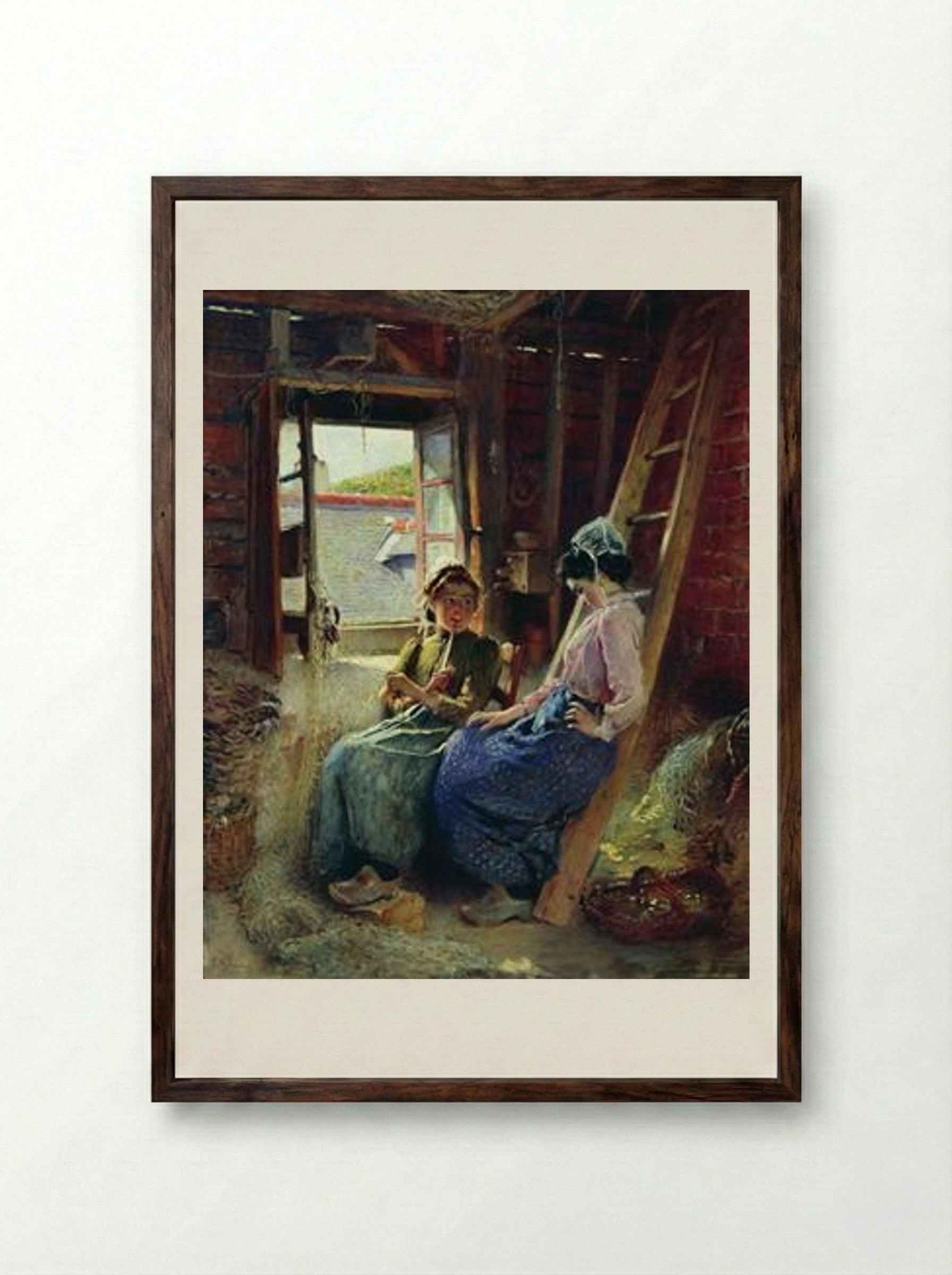 Two Breton Women - Konstantin Makovsky - Framed Print Dark Wood