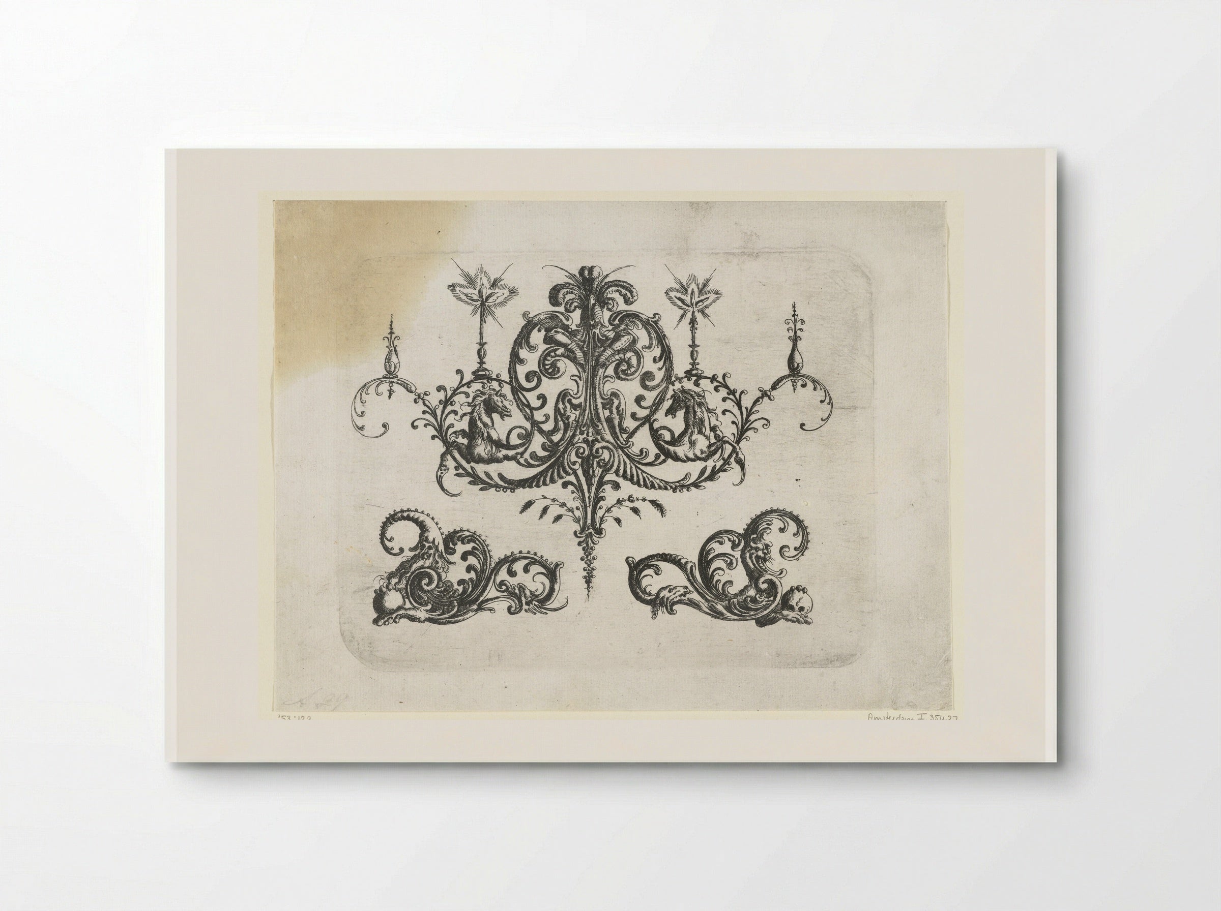 Two Burning Candles on Foliate Scrolls - Christoph Jamnitzer - Poster