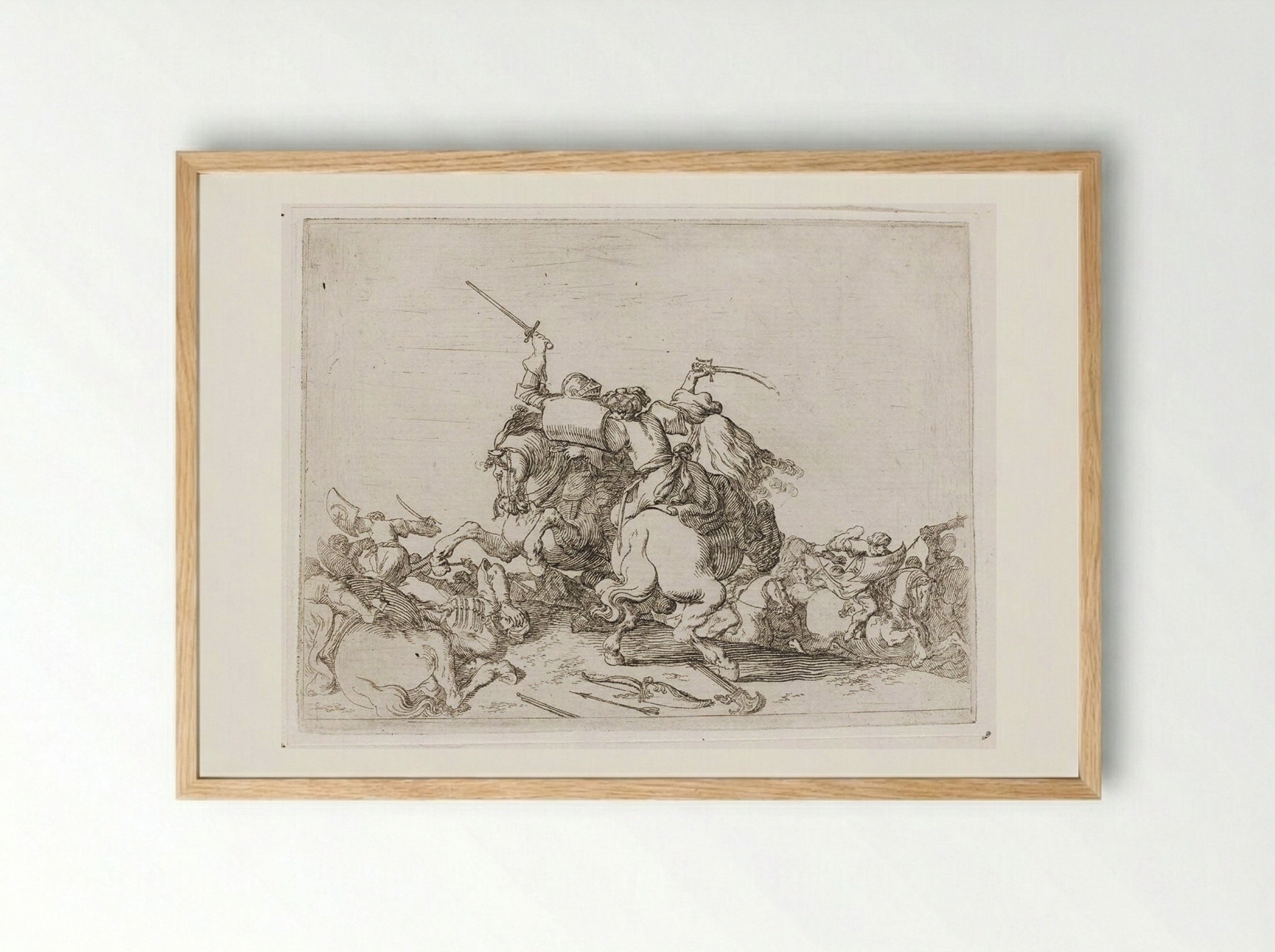 Two Cavalrymen Battling Each Other with Sword and Saber - Johann Wilhelm Baur - Framed Print Wood