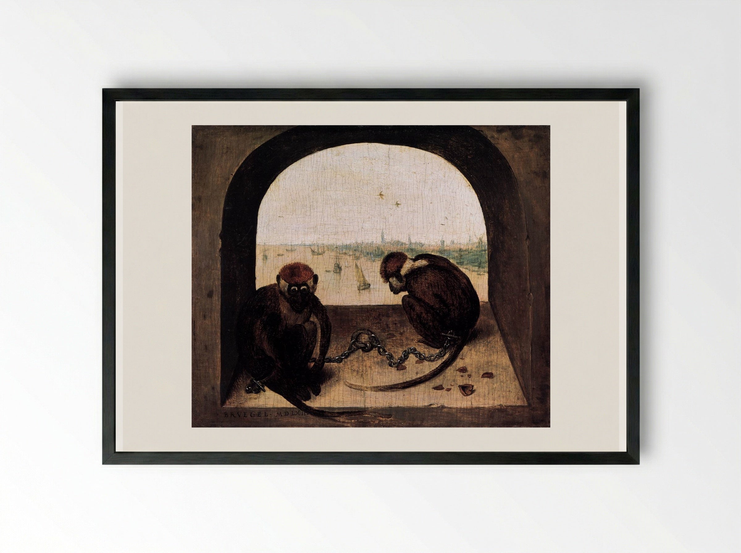 Two Chained Monkeys - Pieter Bruegel the Elder - Framed Print Black