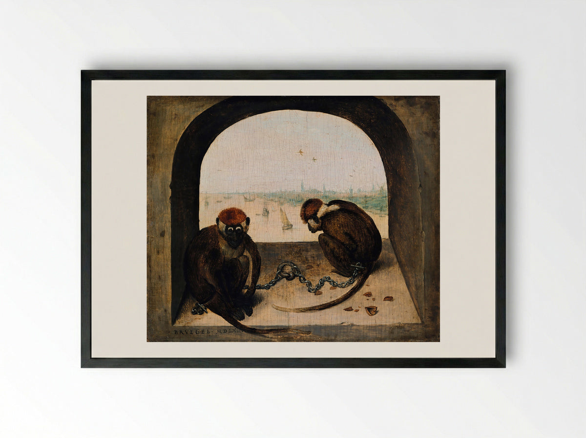 Two Chained Monkeys - Pieter Bruegel the Elder - Framed Print Black