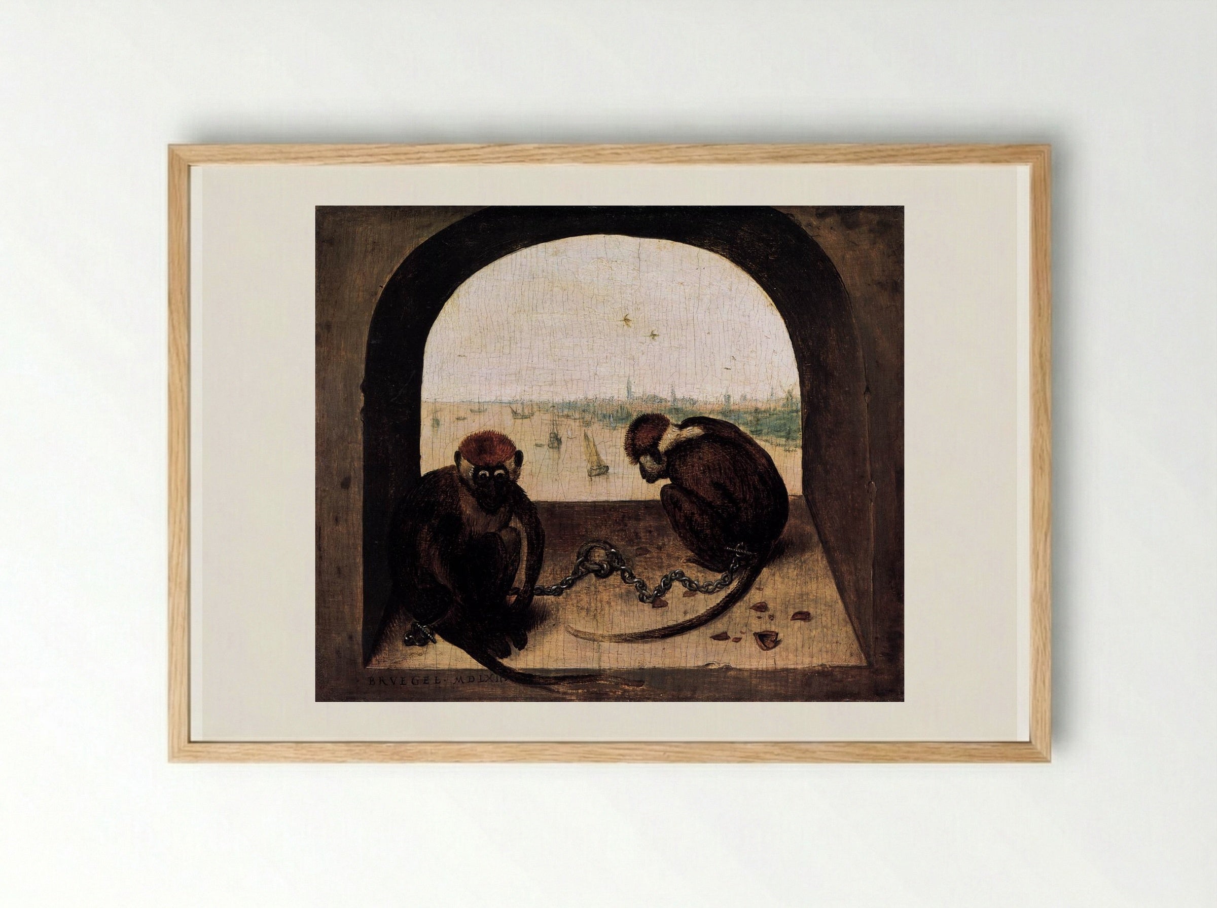 Two Chained Monkeys - Pieter Bruegel the Elder - Framed Print Wood