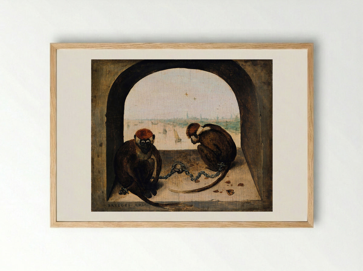 Two Chained Monkeys - Pieter Bruegel the Elder - Framed Print Wood