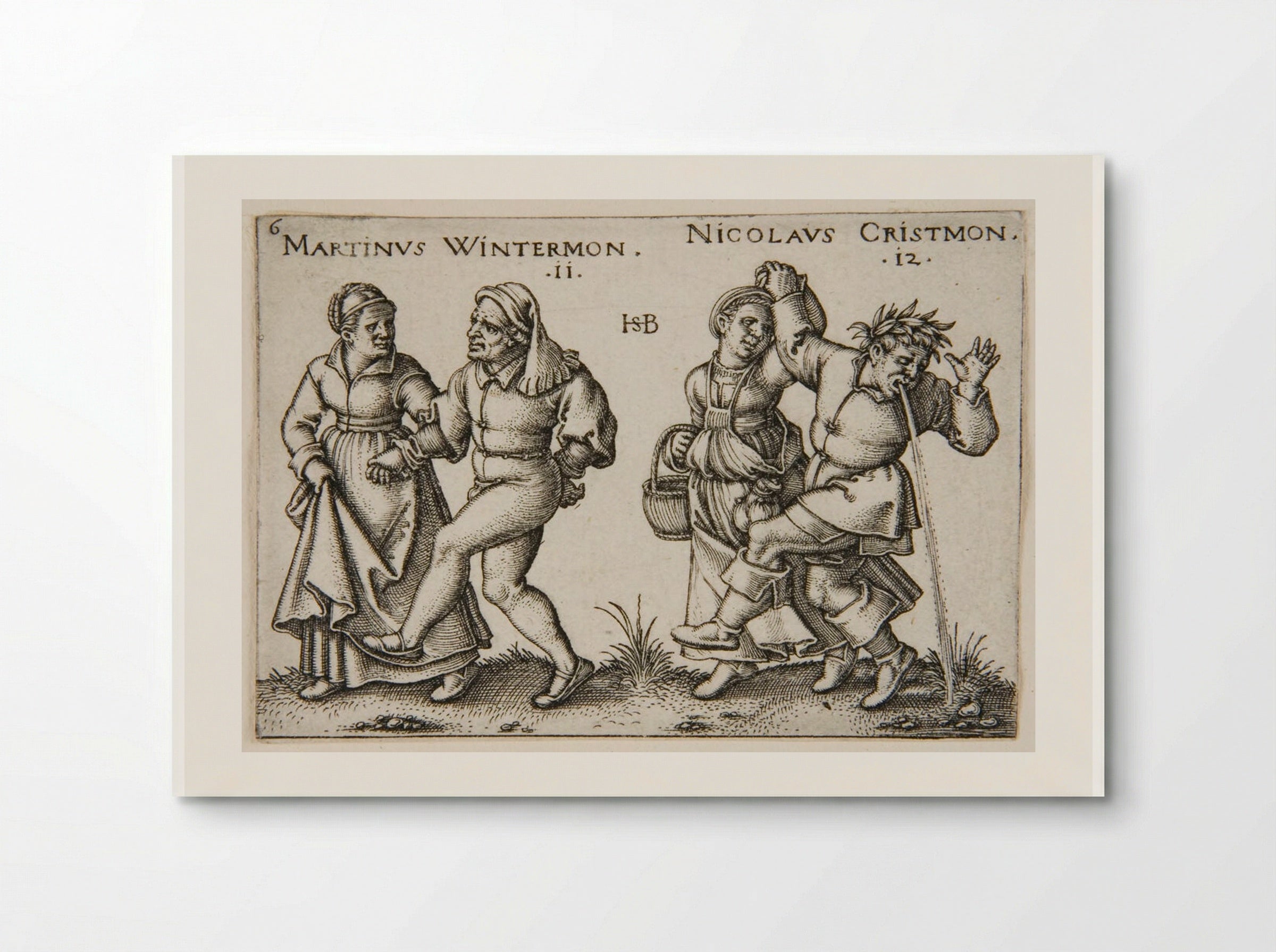 Two Couple Walking, One Man Regurgitating - Sebald Beham - Poster